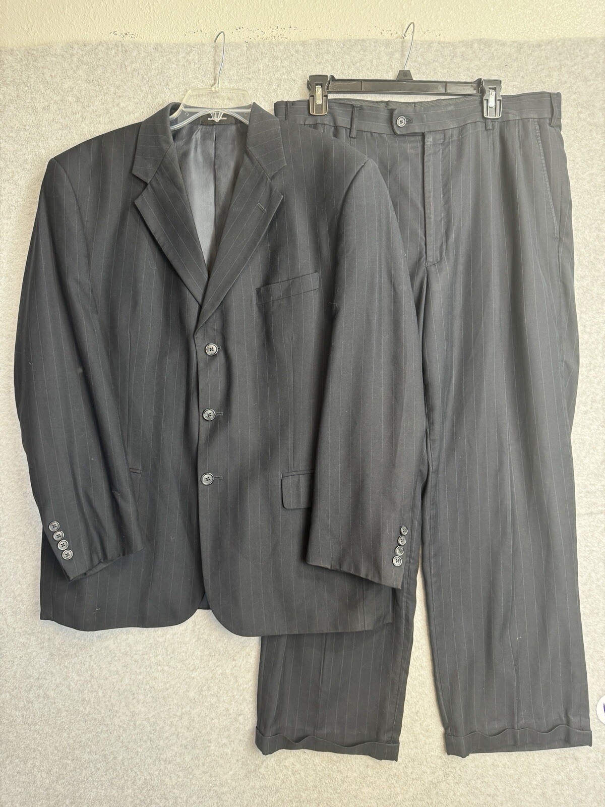 George Men’s Navy Blue Pinstripe Suit 42R 36 x 27 Three Button Blazer Trousers