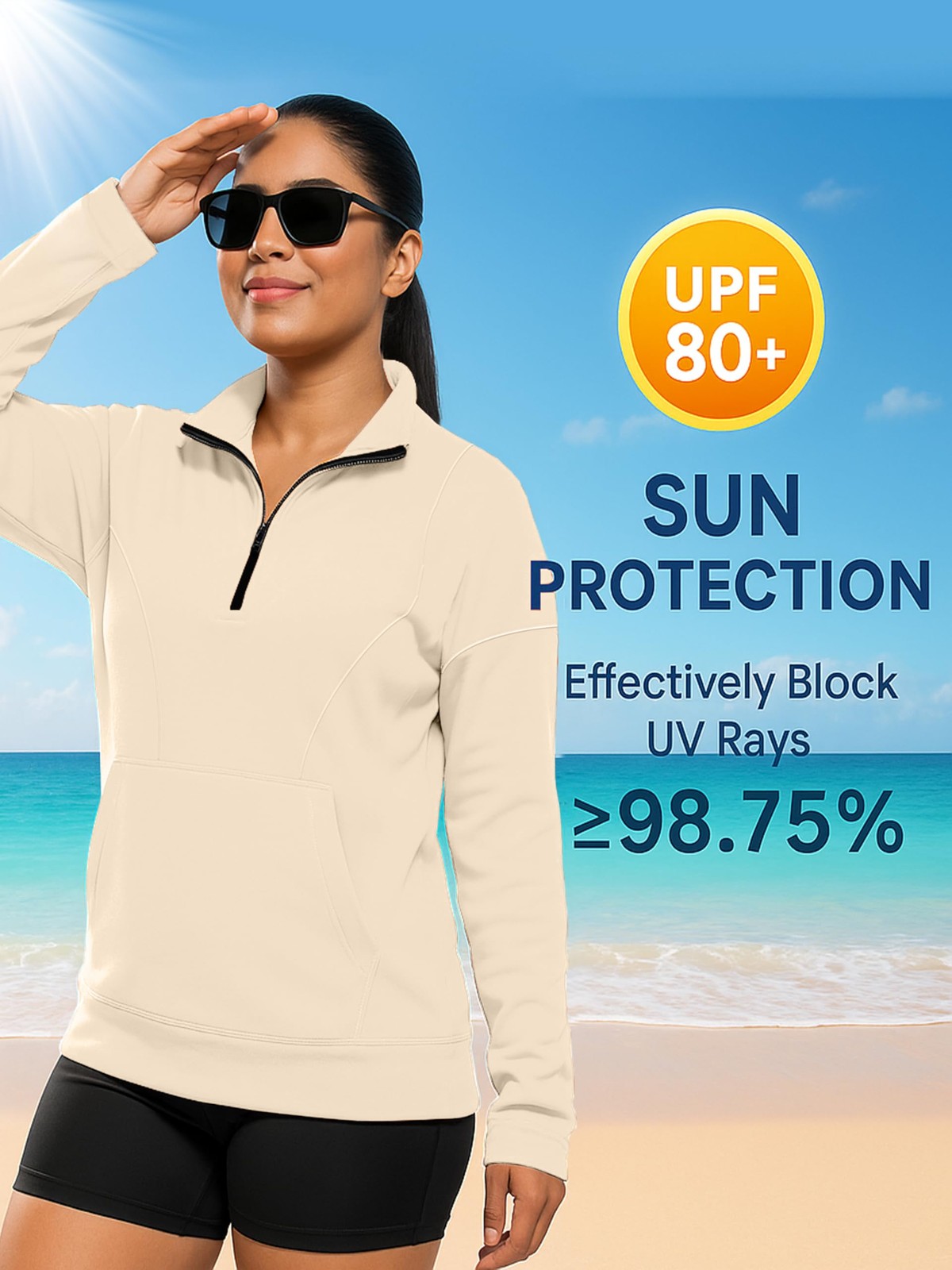 Womens Fleece Lined Pullover Hoodie Quarter Zip Up Arryn Oversize Sweatshirt