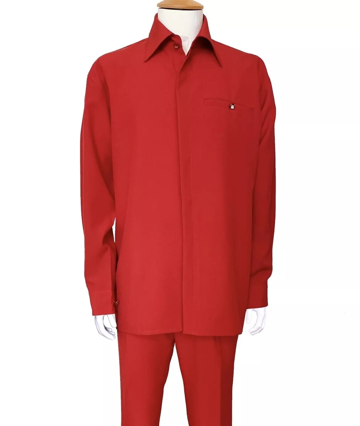 Men’s 2pc Walking Suit Long Sleeve Casual Shirt & Pants Set Solid 8 Colors 2612