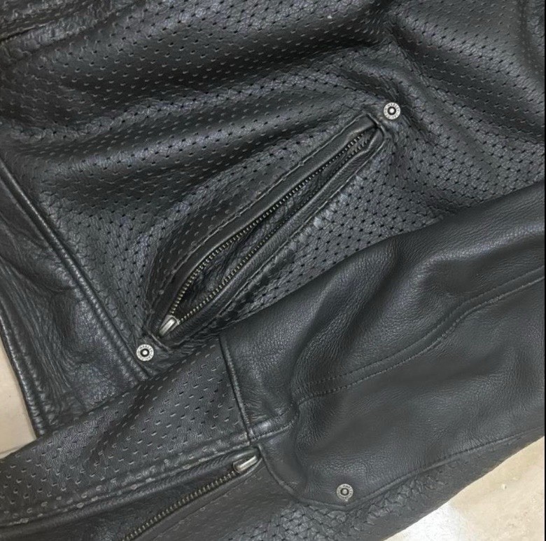 Harley-Davidson Perforated Genuine Leather Moto Jacket XXL Black White Stripe