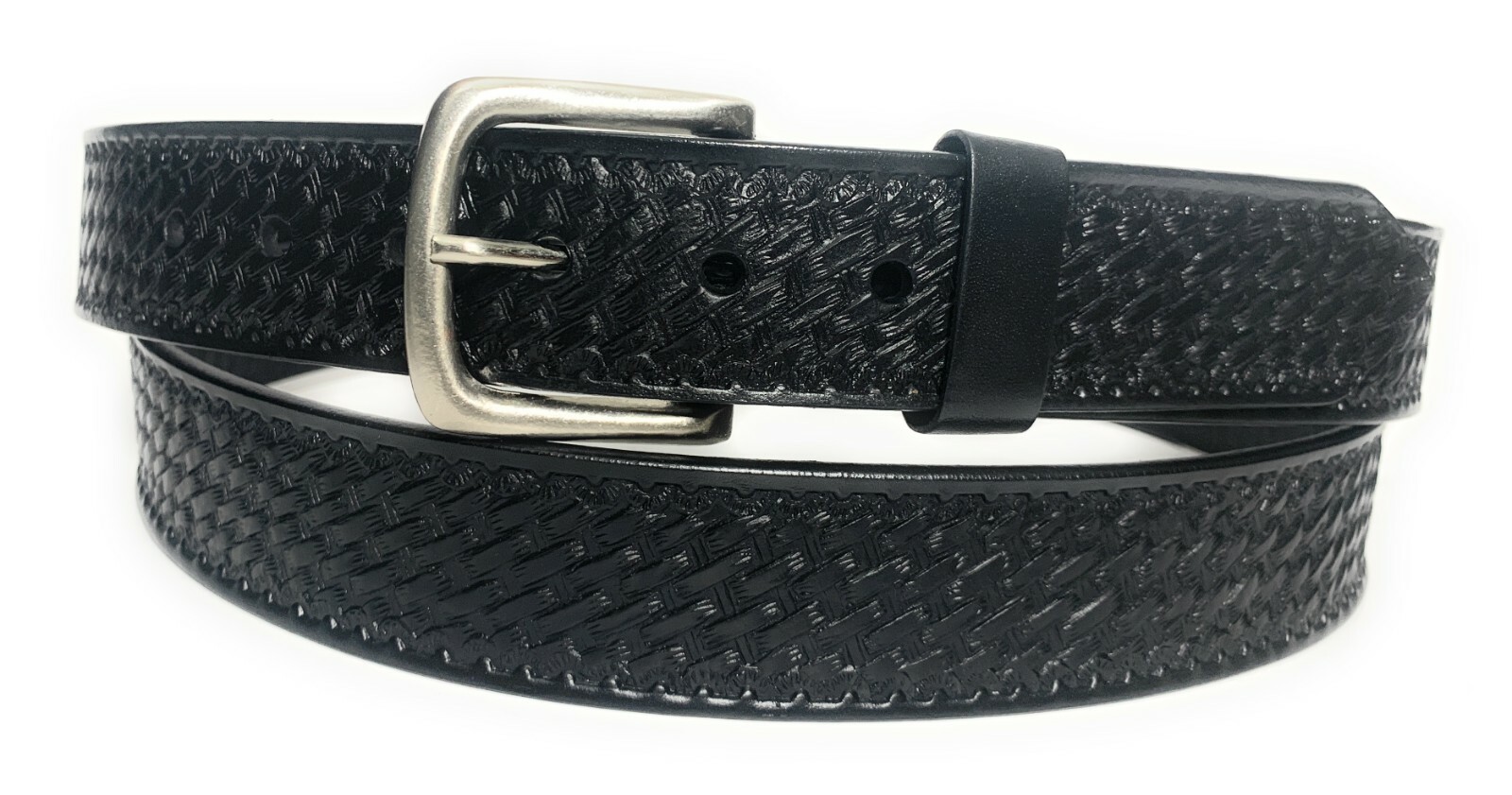 MEN’S BLACK LEATHER WORK BELT. BASKET WEAVE HEAVY DUTY UNIFORM WORK CASUAL BELT