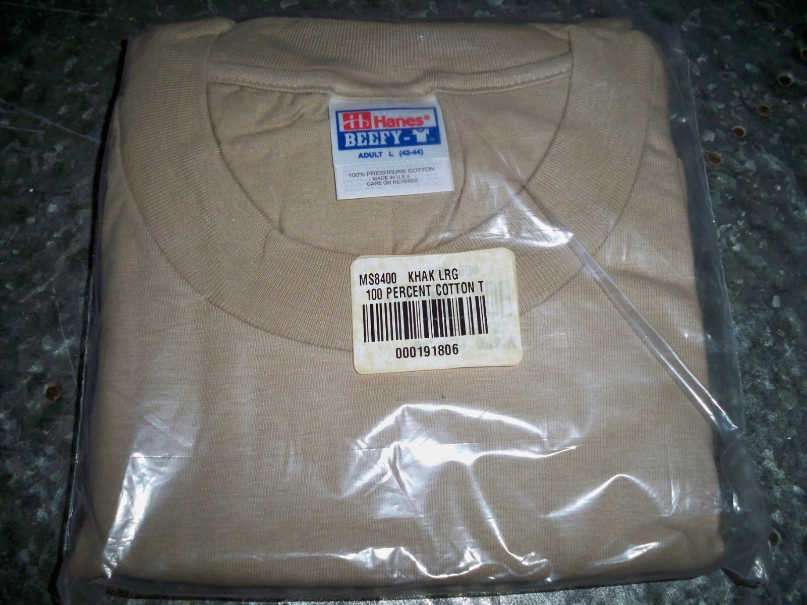 Hanes Beefy-T Unisex Heavyweight Cotton T-Shirt, L, Khaki Machine Washable NEW