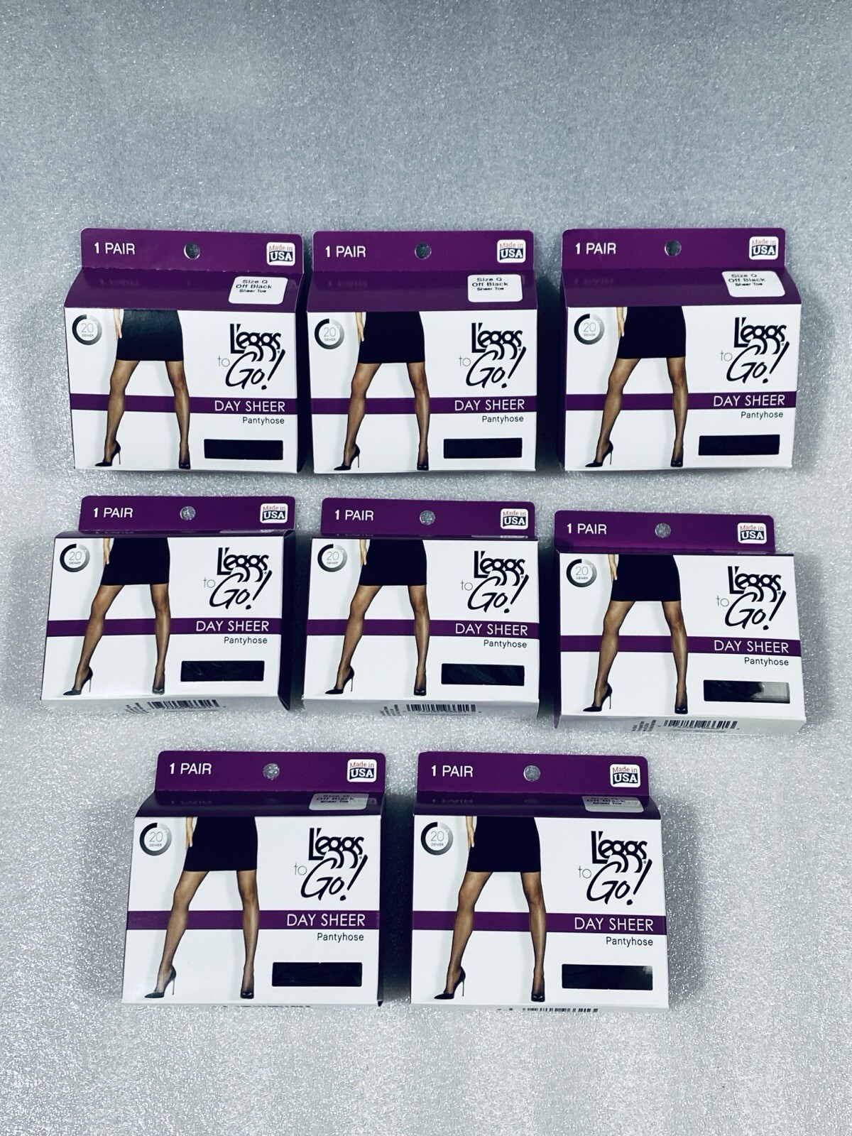 Lot Of 8 New – L’eggs to Go! Day Sheer Pantyhose – Size Q – Off Black Sheer Toe