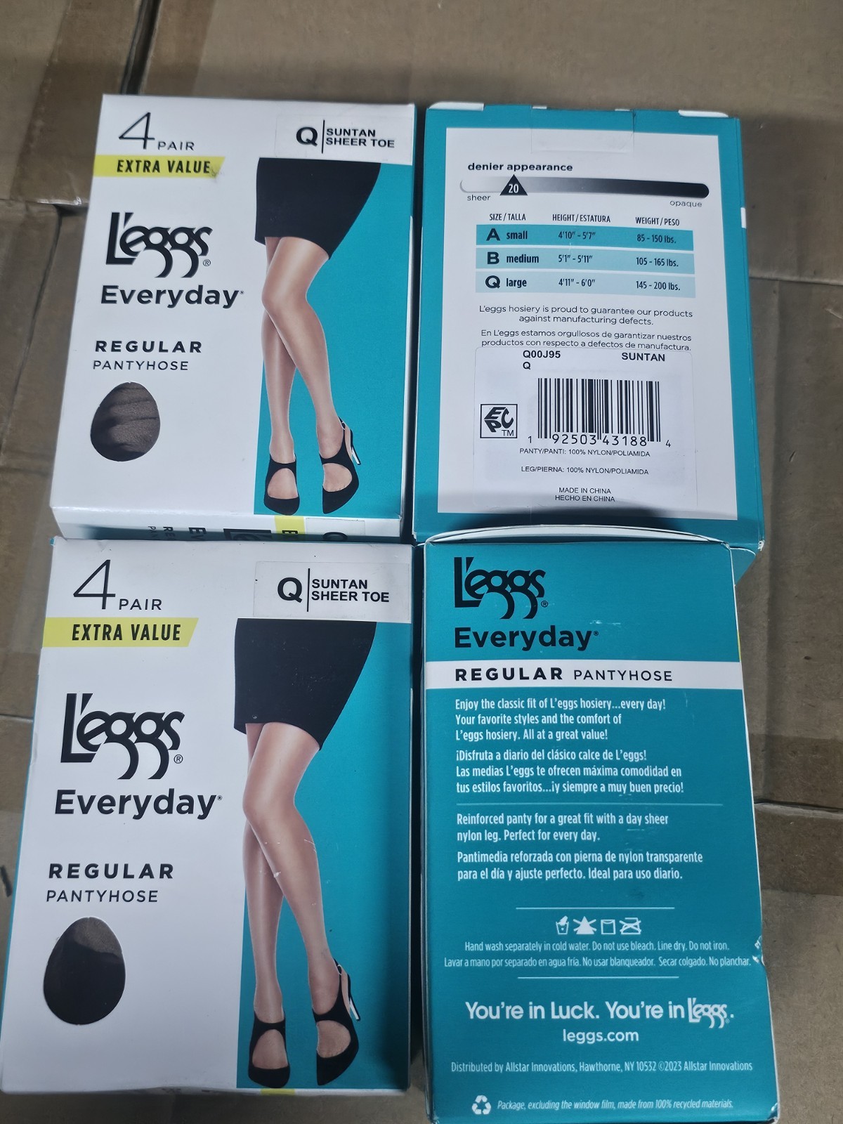 4 X L’eggs Everyday Regular Pantyhose Size Q SUNTAN Sheer Toe 4 pr/ box-16 total