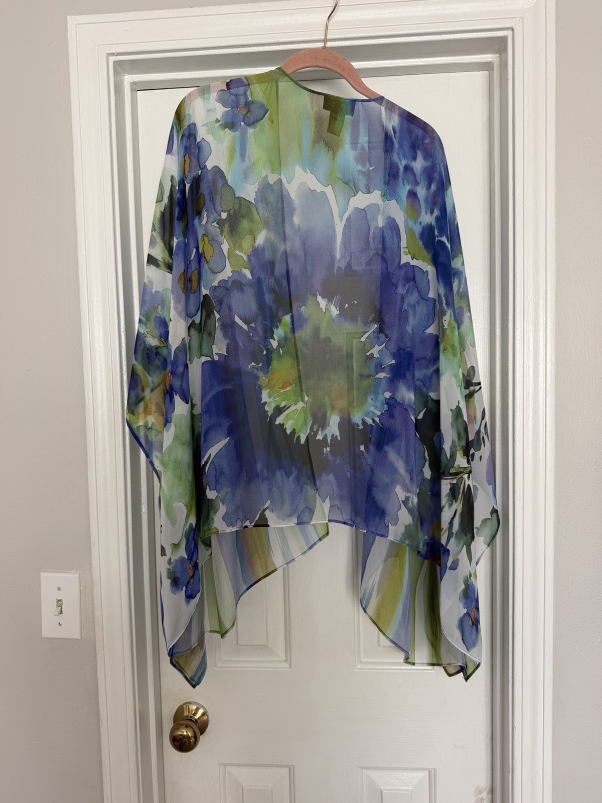 Maggie Barnes Organza Kimono Top Womens 5X Tie Dye Watercolor Artsy Art To Wear