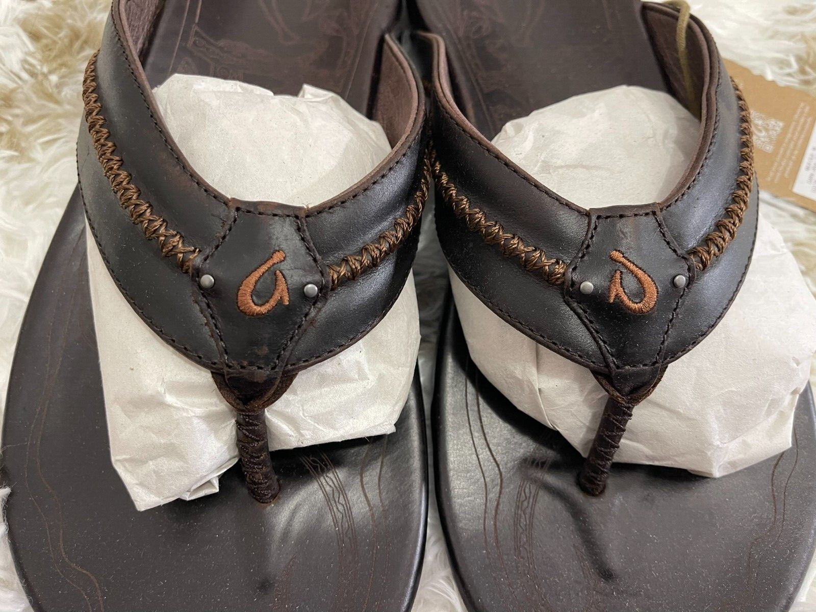 OluKai Men’s Size 11 Mea Ola Leather Beach Outdoor Sandals -Dark Java New In Box