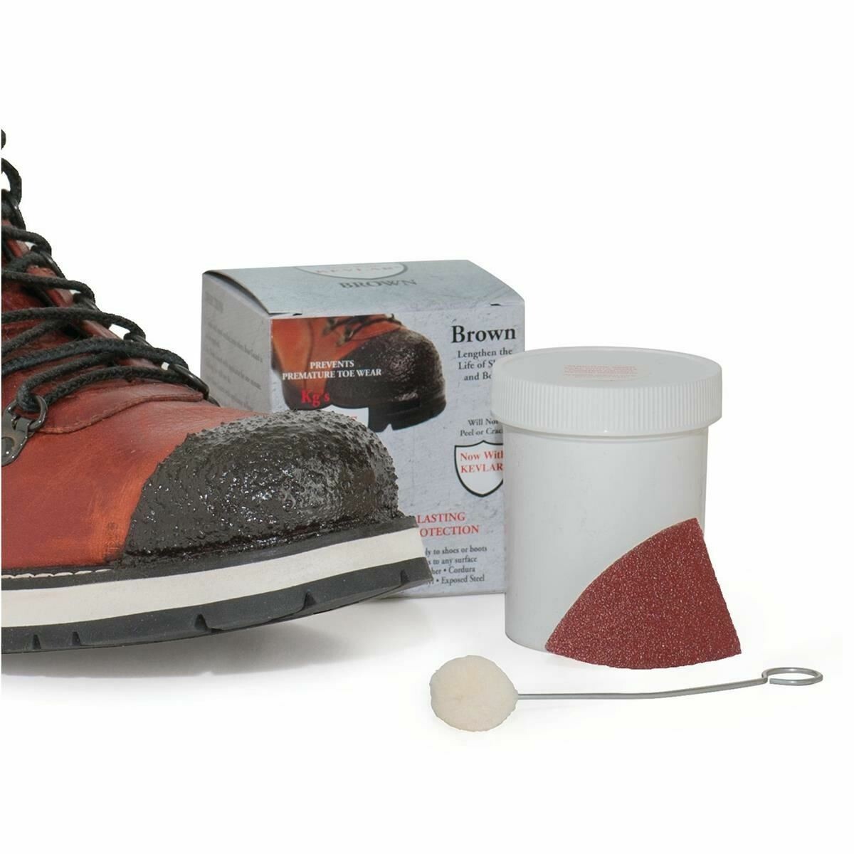 KG’S BOOT GUARD Leather Vinyl Brush-ON Toe Shoe Protector 2oz – BROWN