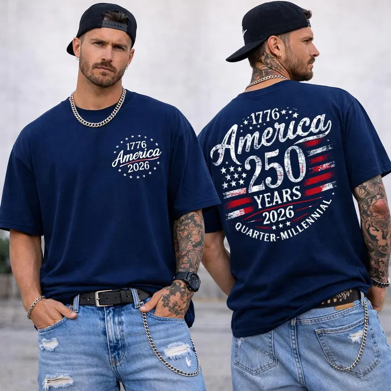 America 250 Years 1776-2026 USA Flag Patriotic Graphic T-Shirt
