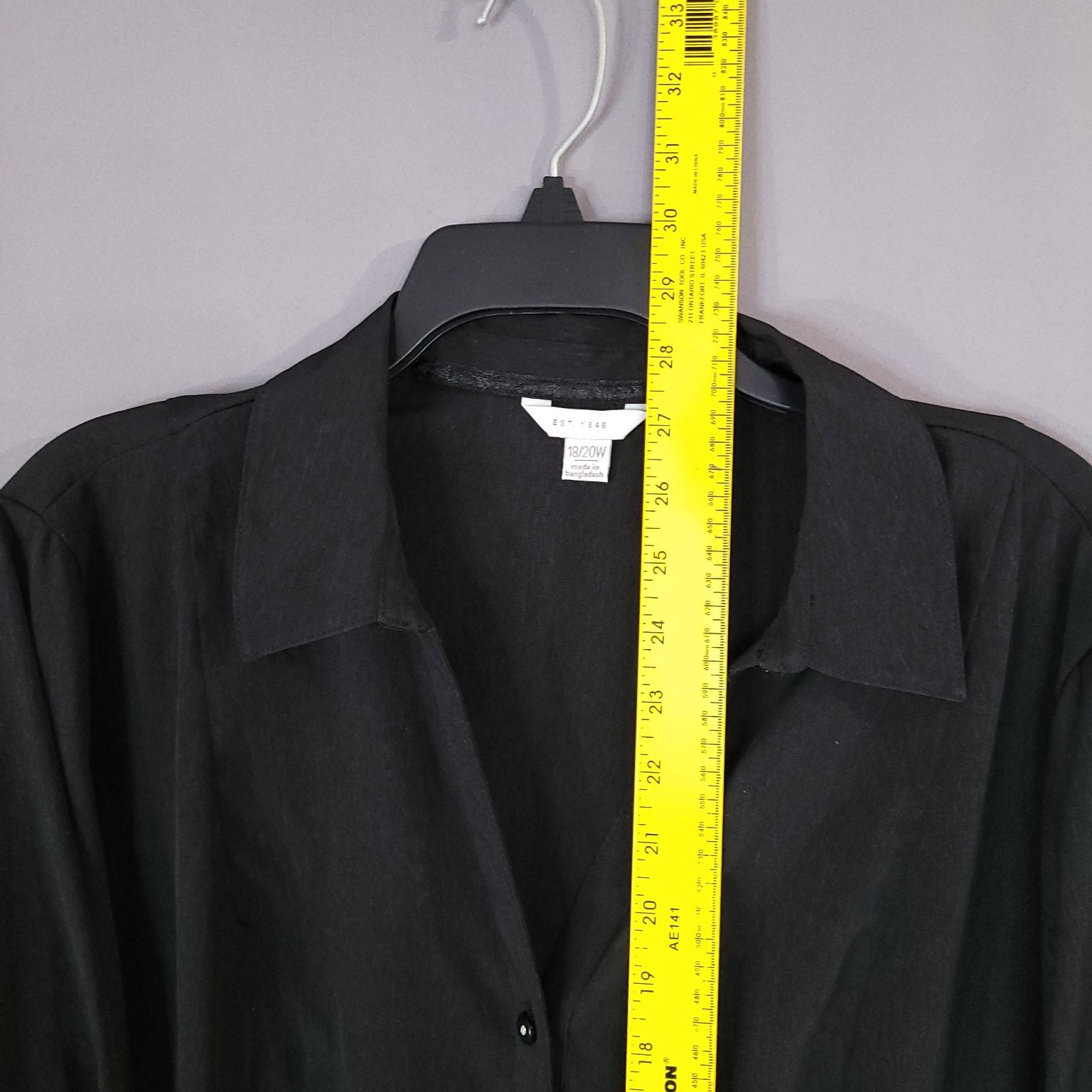 Cato Top Women’s Black 18/20W Polyester Spandex Bell Sleeve Blouse