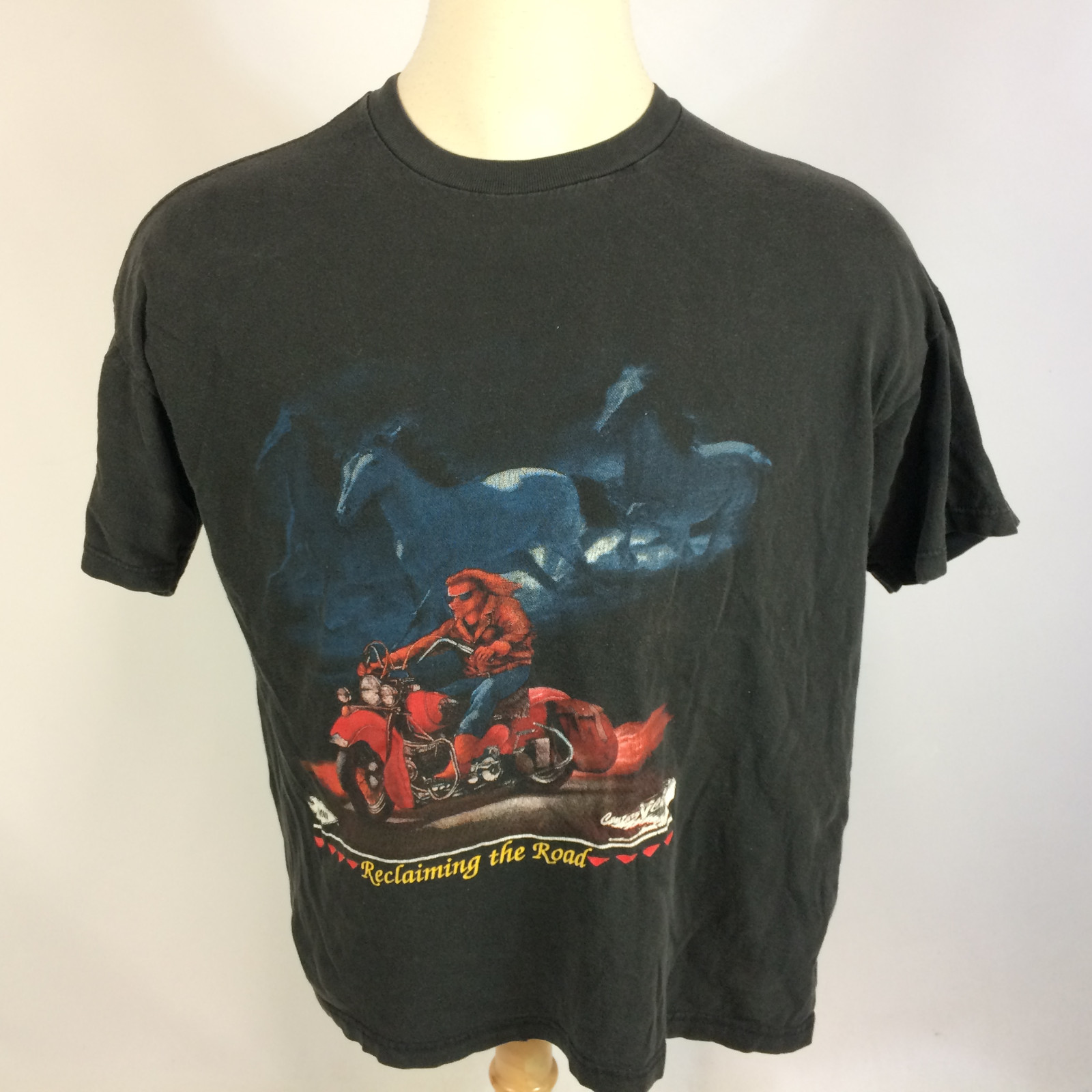 Vtg 80s 90s Distresssed T Shirt Black Trucker Motorcycle Biker Grunge Horse