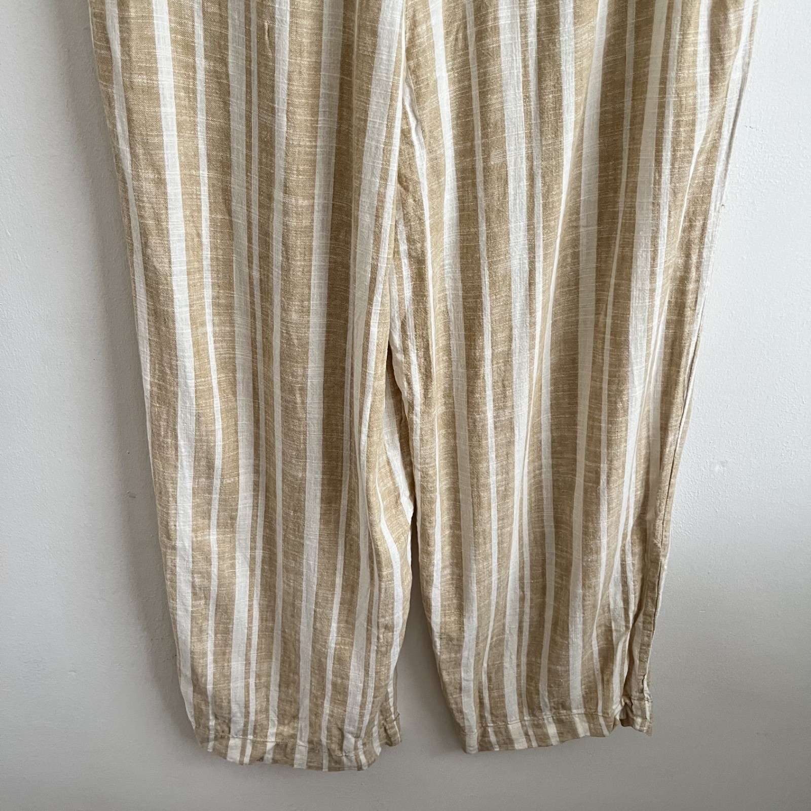 Fat Face Natural Tan Stripe Soft Linen Blend Wide Leg Trousers – Size UK 14 S