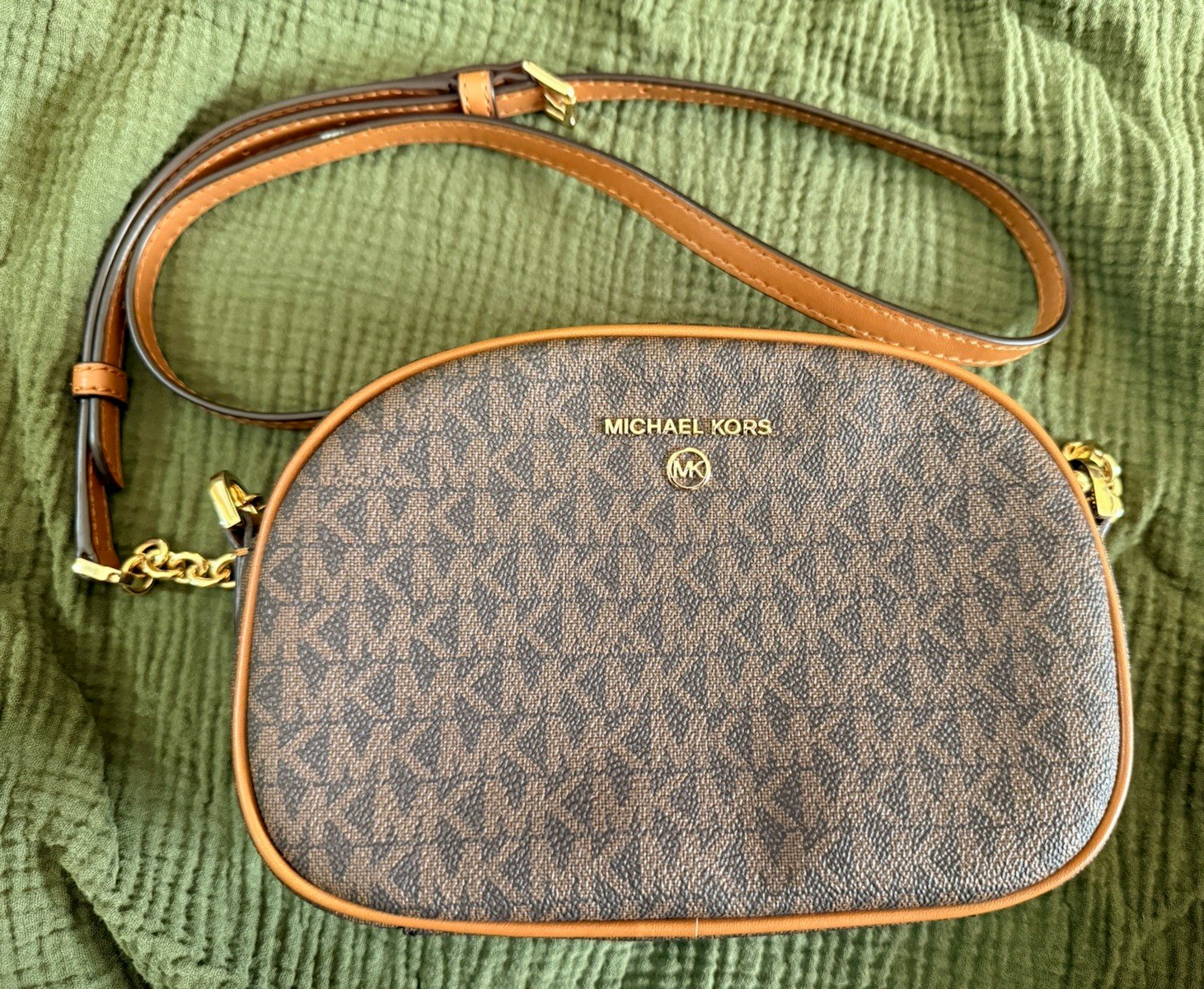 Michael Kors Brown Logo Zip Crossbody Bag Small Adjustable Strap