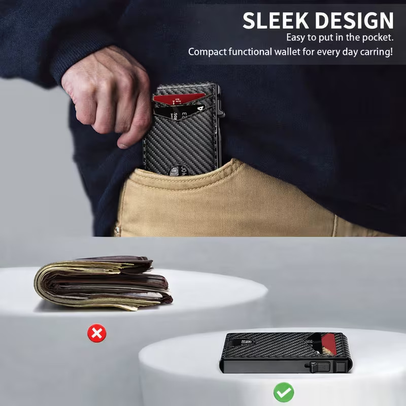 RFID, Blocking Pop Up Wallet, Carbon Fiber Bifold Money Clip, Card Holder