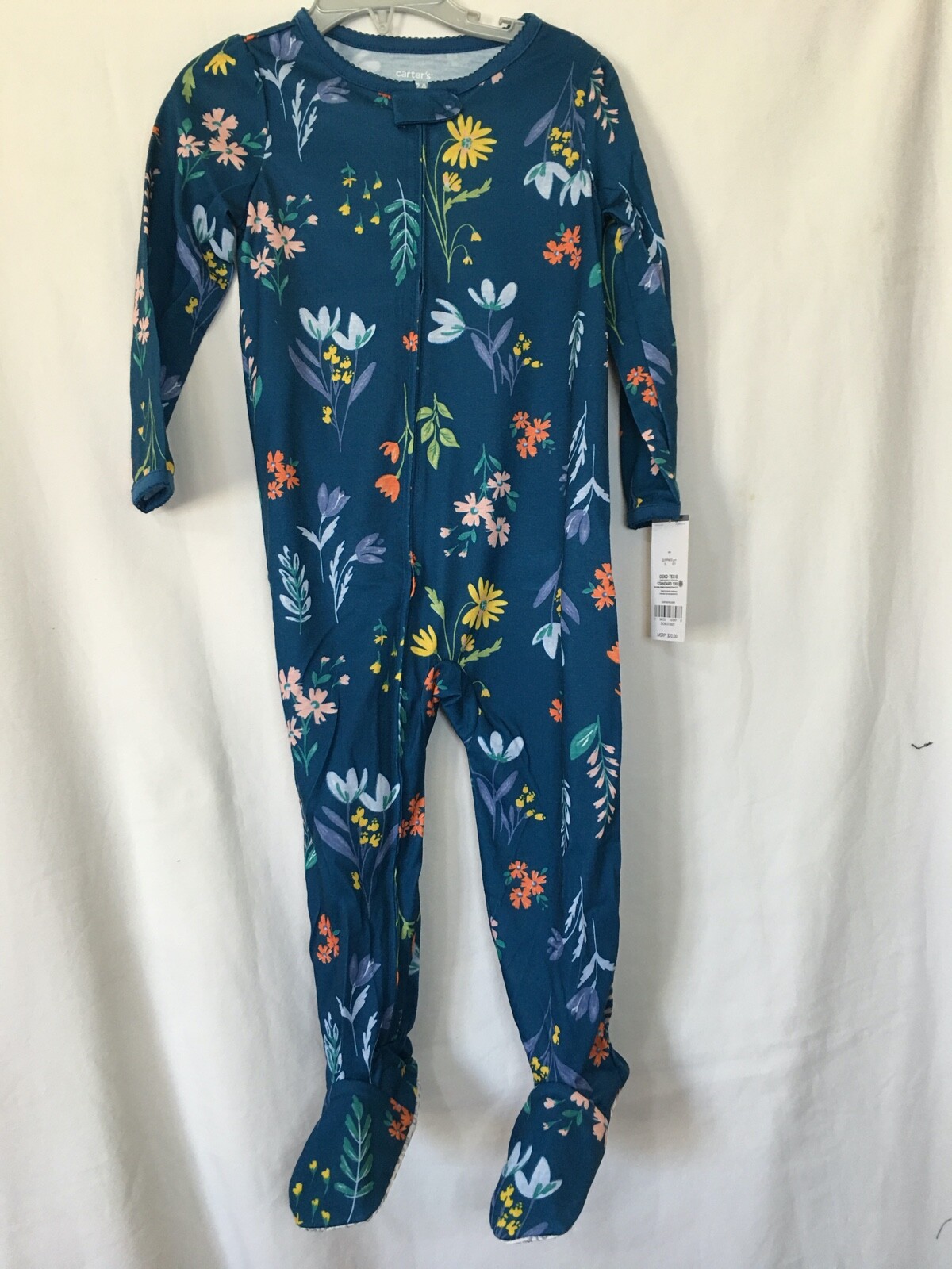 New Carter’s 1-Piece Floral Poly Pajama PJs Sleeper Toddler Girls Blue many size