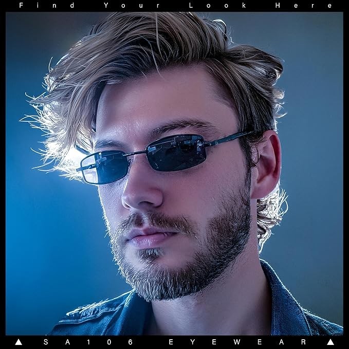 SA106 Snug Fit Small Mens Rectangular Metal Rim Classic Color Lens Sunglasses