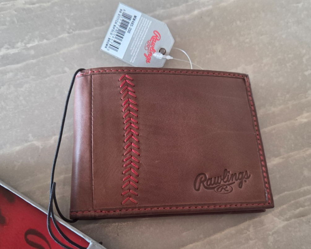 NEW NWT Rawlings Dark Brown Tanned Leather Baseball Stitch Wallet for Men