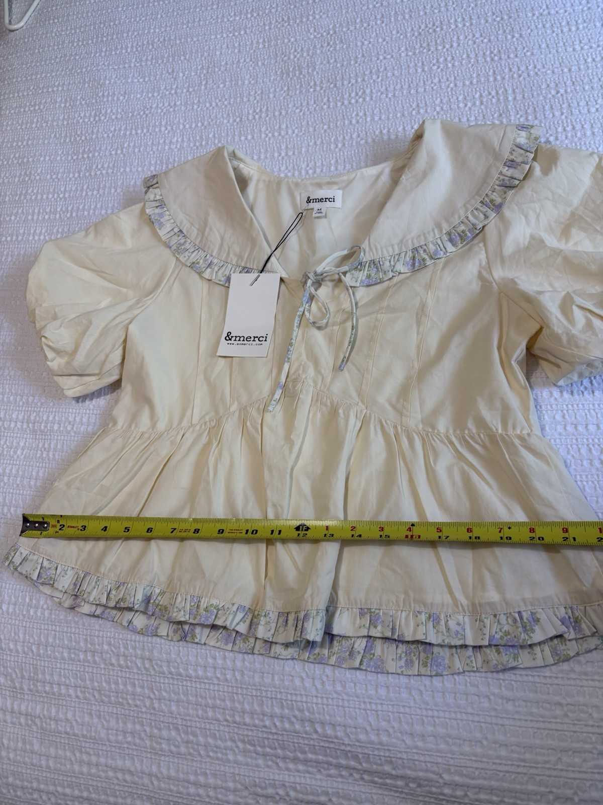 &merci NWT Medium Peter Pan Collar Puff Sleeve Babydoll Top Cream Floral