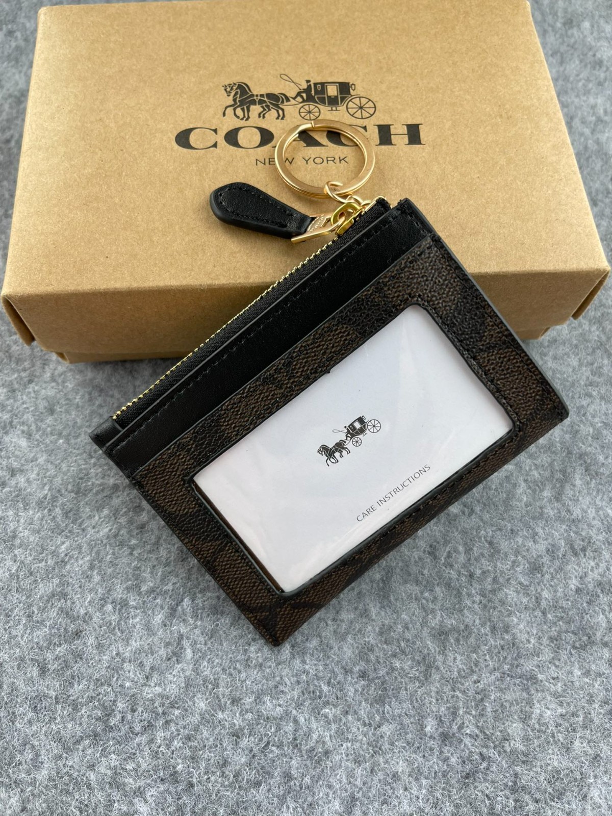 COACH Signature 88208 Mini Skinny Id Case Crossgrain Leather Brown/Black W/Box