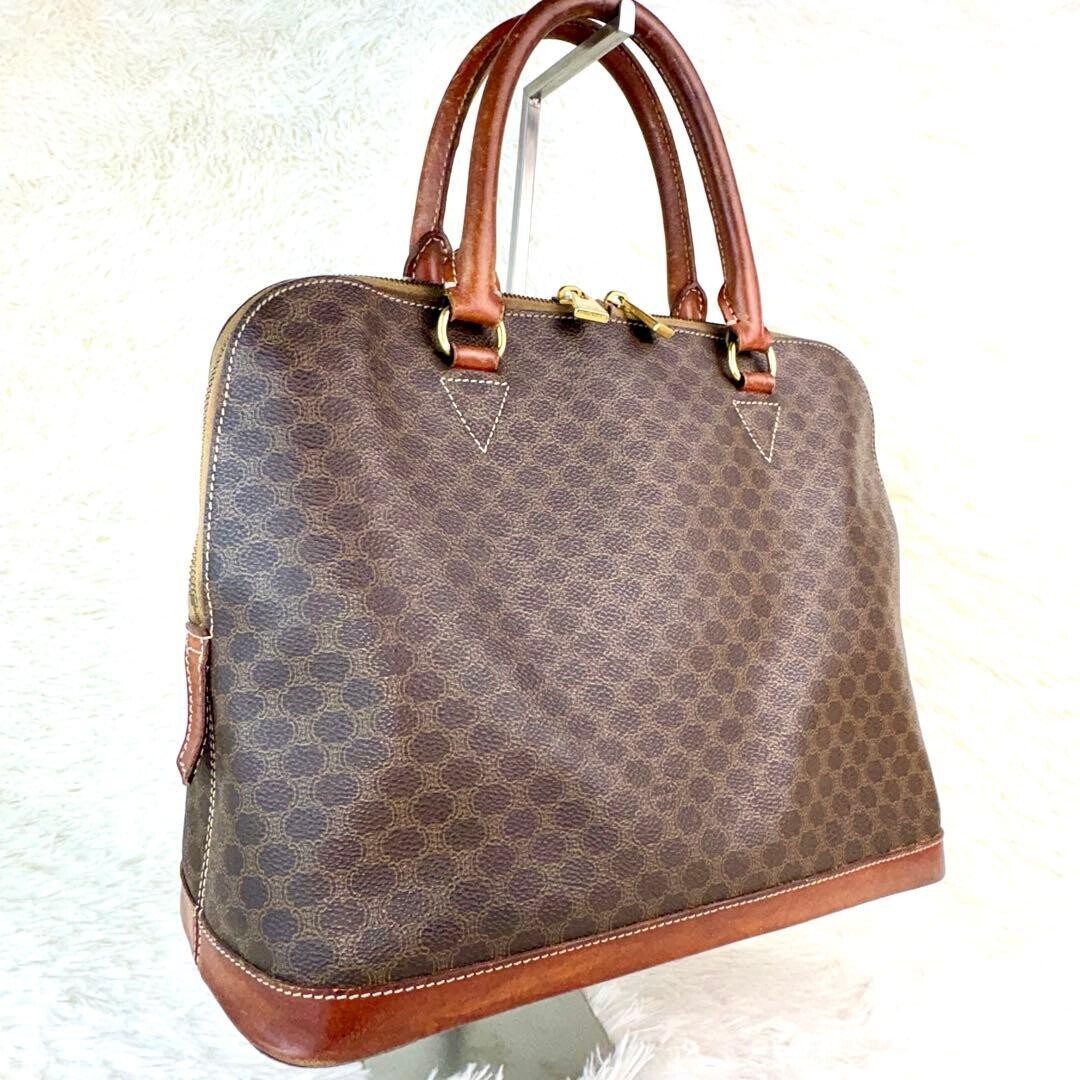 CELINE Half Moon Handbag Macadam PVC Brown Vintage Authentic From Japan