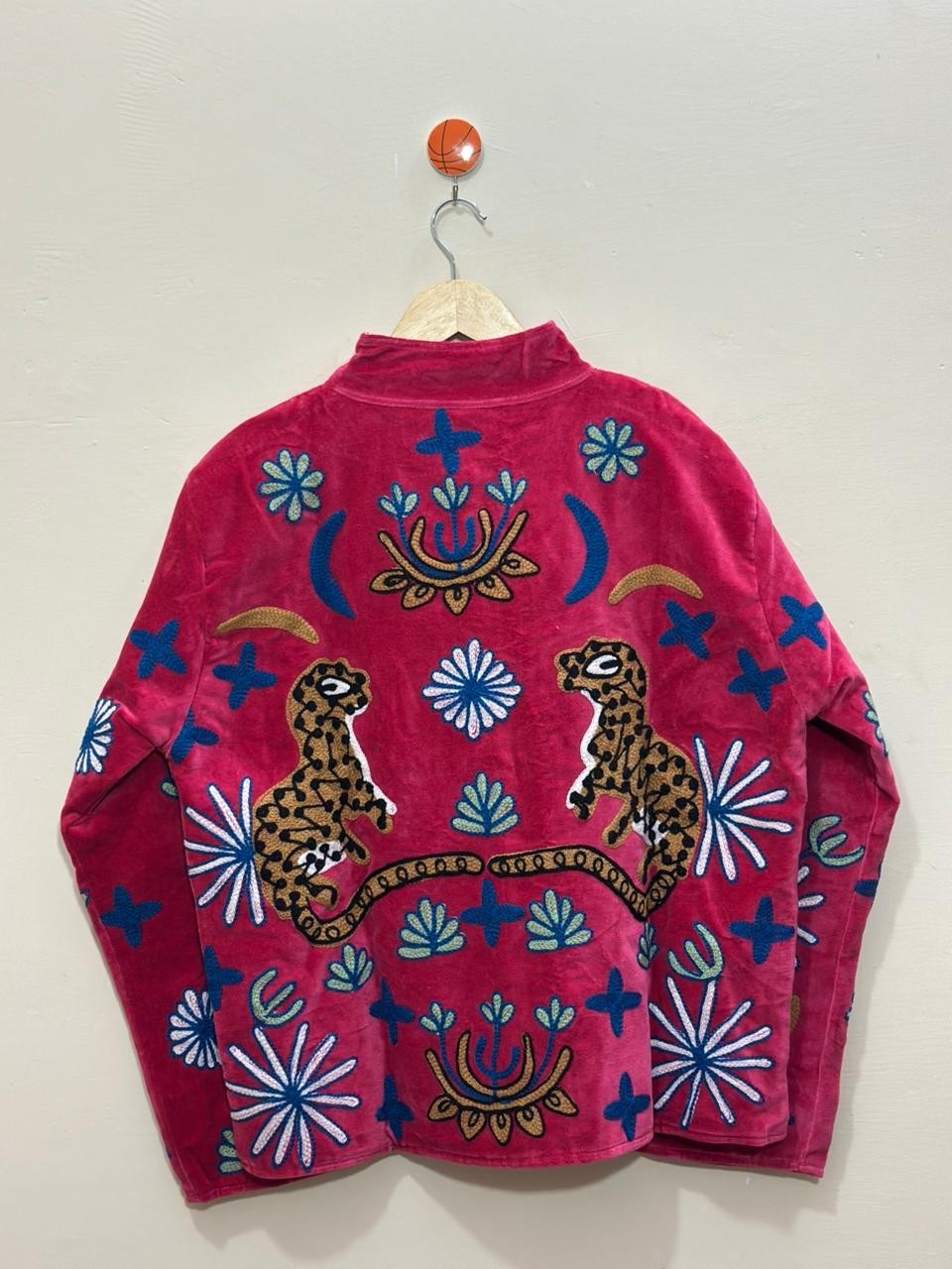 Pink Floral Velvet Suzani Jacket Handmade Embroidered Festival Fashionable Coat