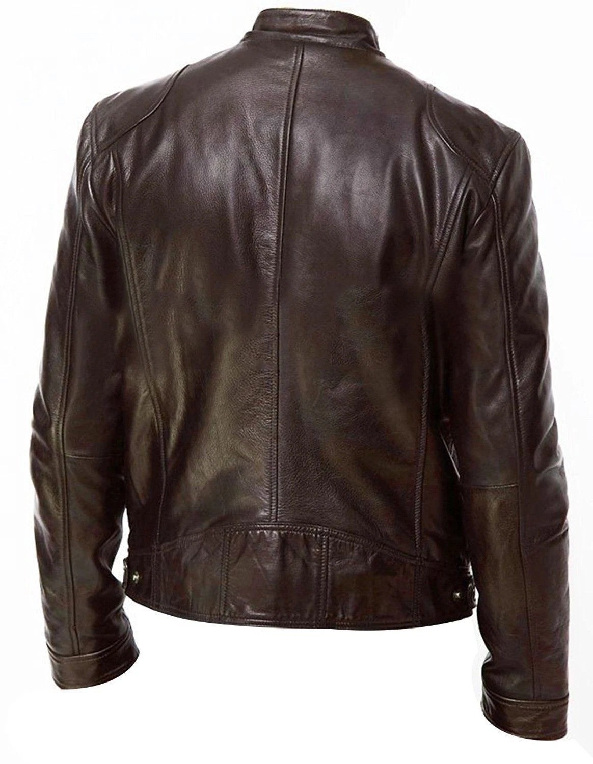Black & Brown Soft Sheep Skin Leather Cafe Racer Biker Leather Jacket
