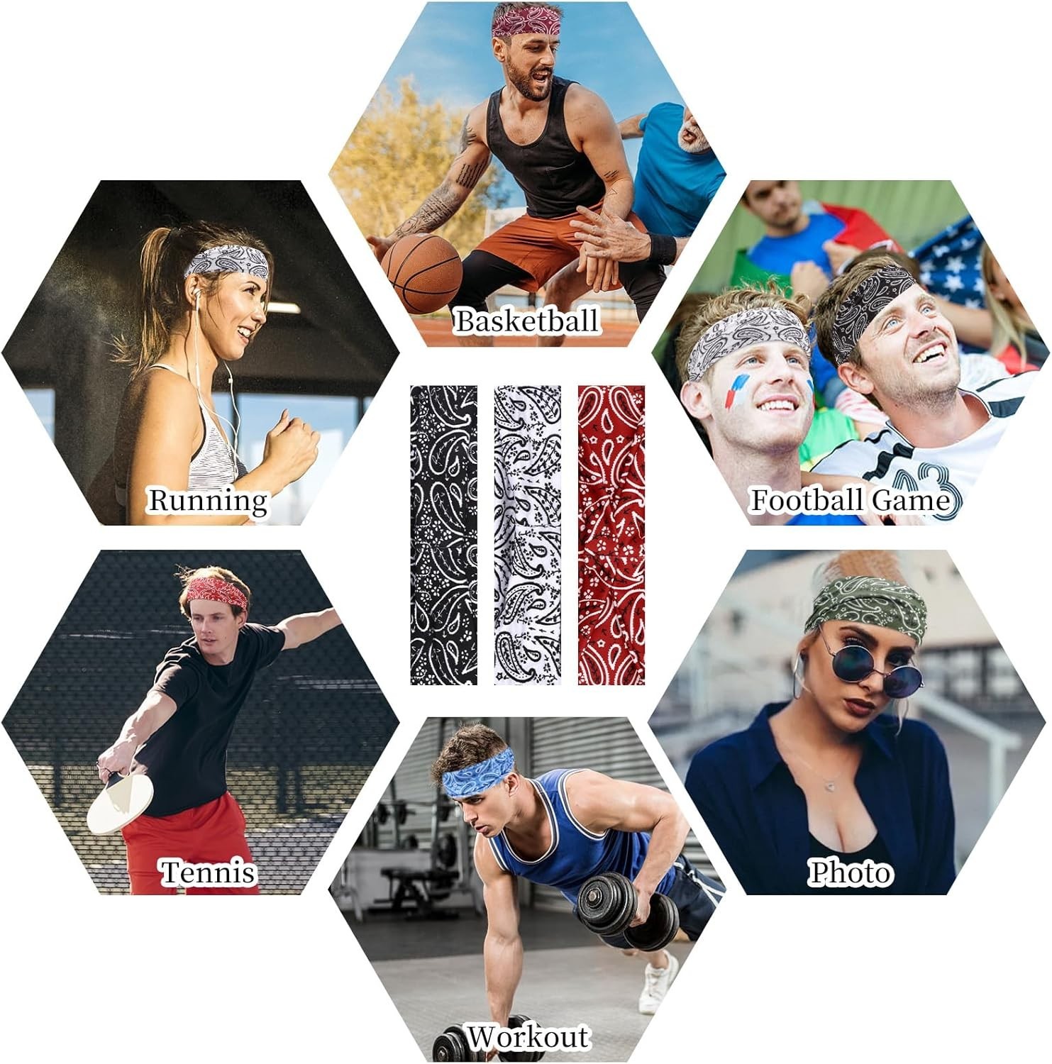 6Pcs Headbands Paisley Bandanas Head Bands Sweat Band Hair Wrap Headwrap Fashion
