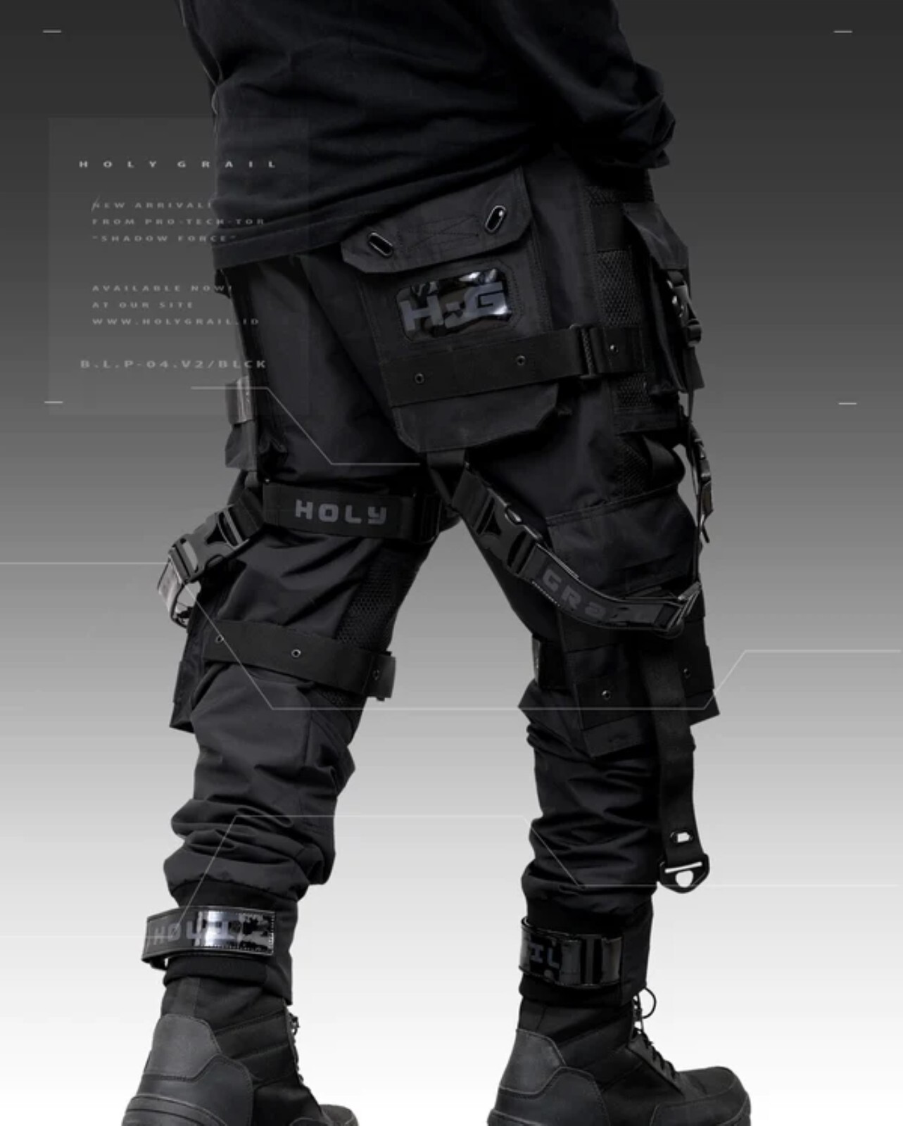 Men’s Black Streetwear Techwear Heavy Cargo Trouser Pants H-G B.L.P-04.V2/BLCK