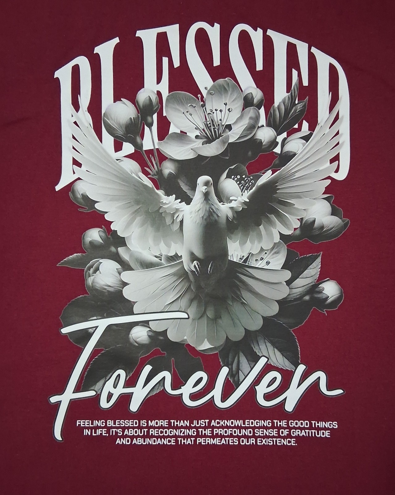 Women’s Christian T Shirt Blessed Forever, M, Faith, Jesus, God, Maroon, Dove