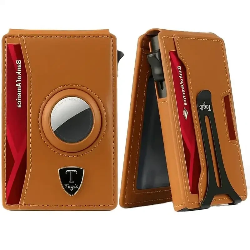 RFID Blocking Airtag Wallet Pop-Up Bifold Wallet Slim Leather with Money Clip