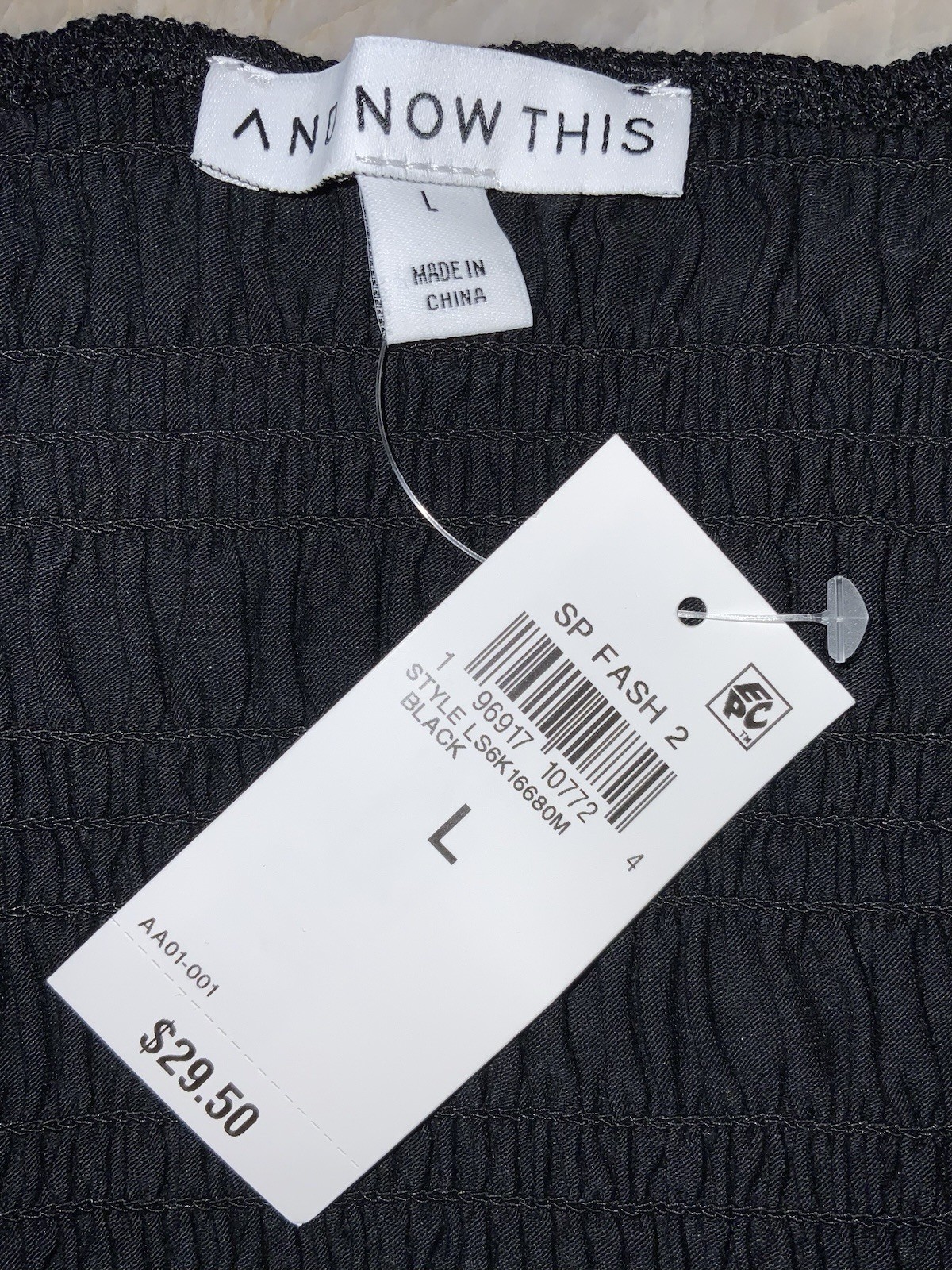 AND NOW THIS Black Smocked Textured Sleeveless Peplum Top Size Large NEW