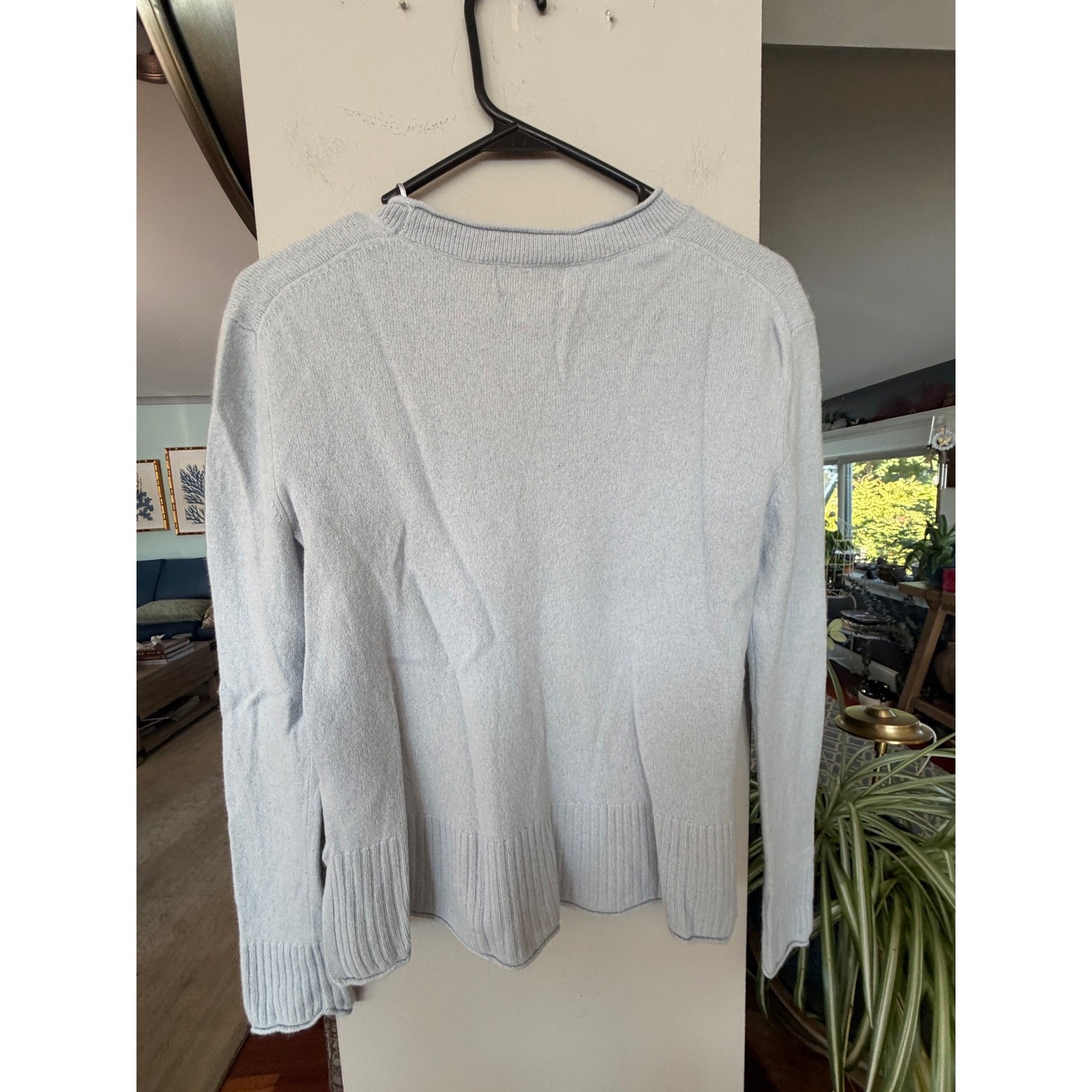 Rachel Zoe 100% Cashmere Sweater Medium Blue Crewneck Quiet Luxury Classic
