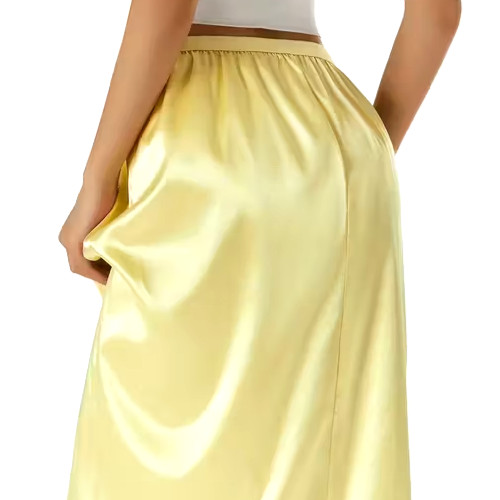 New Gorgeous Feminine Yellow Satin Lace Hem Long Half Slip Plus 2X NEW