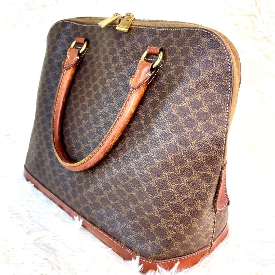 CELINE Half Moon Handbag Macadam PVC Brown Vintage Authentic From Japan