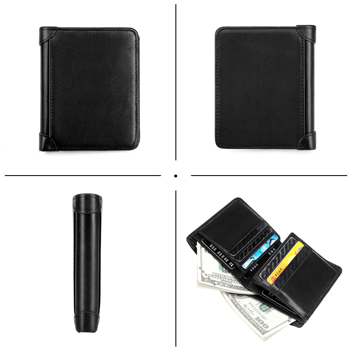 Genuine Leather Wallets For Men Slim Minimalist Trifold Wallet RFID Blocking