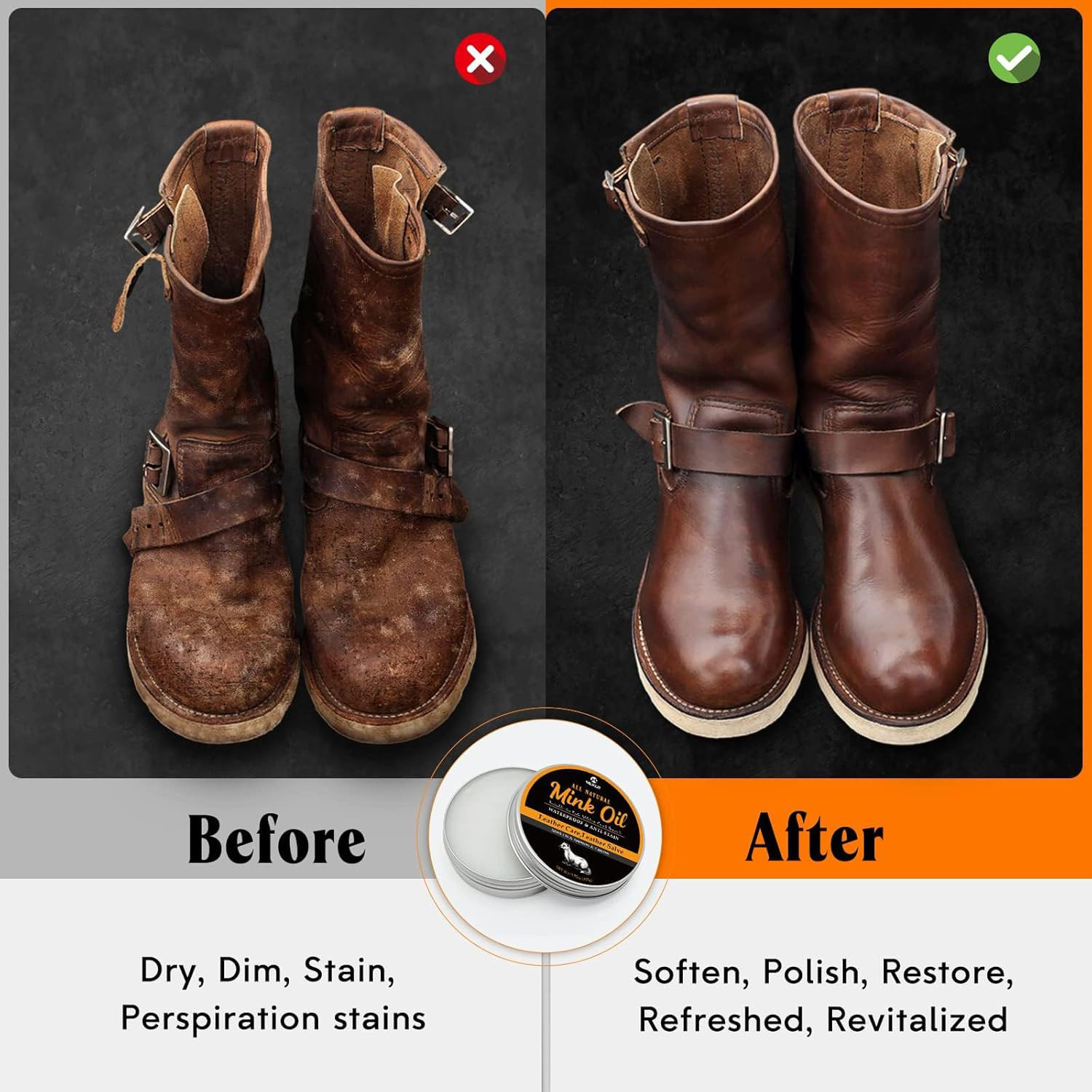 Mink Oil Leather Conditioner Cleaner Waterproof Shoe Boot Care 3.52 Oz