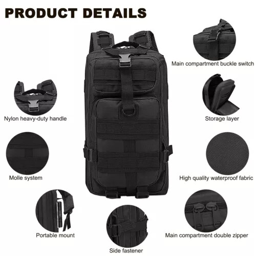 30L Military Tactical Backpack Rucksack Camping Hiking Shoulder Bag Travel