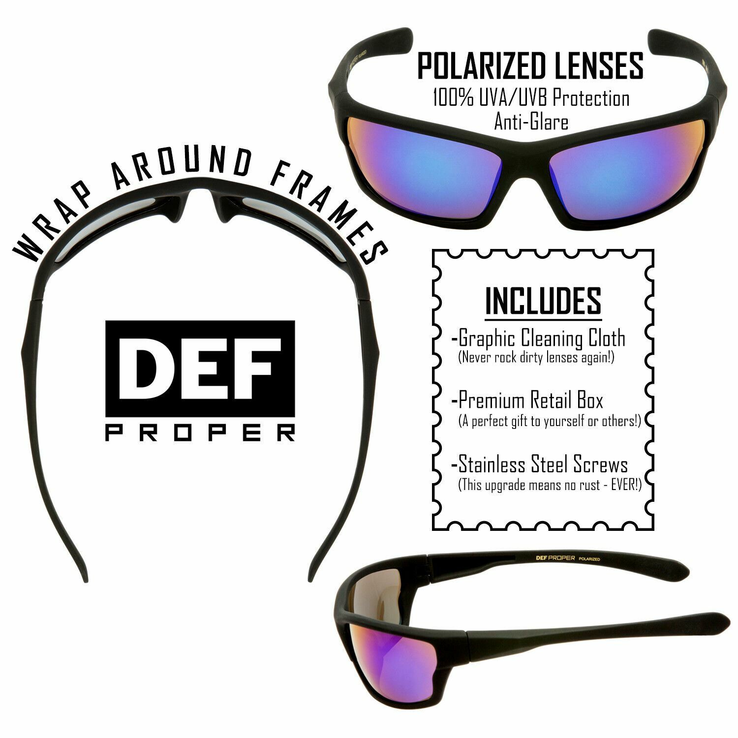DEF Proper Polarized Sunglasses Mens Sport Running Fishing Golf Driving Glasses