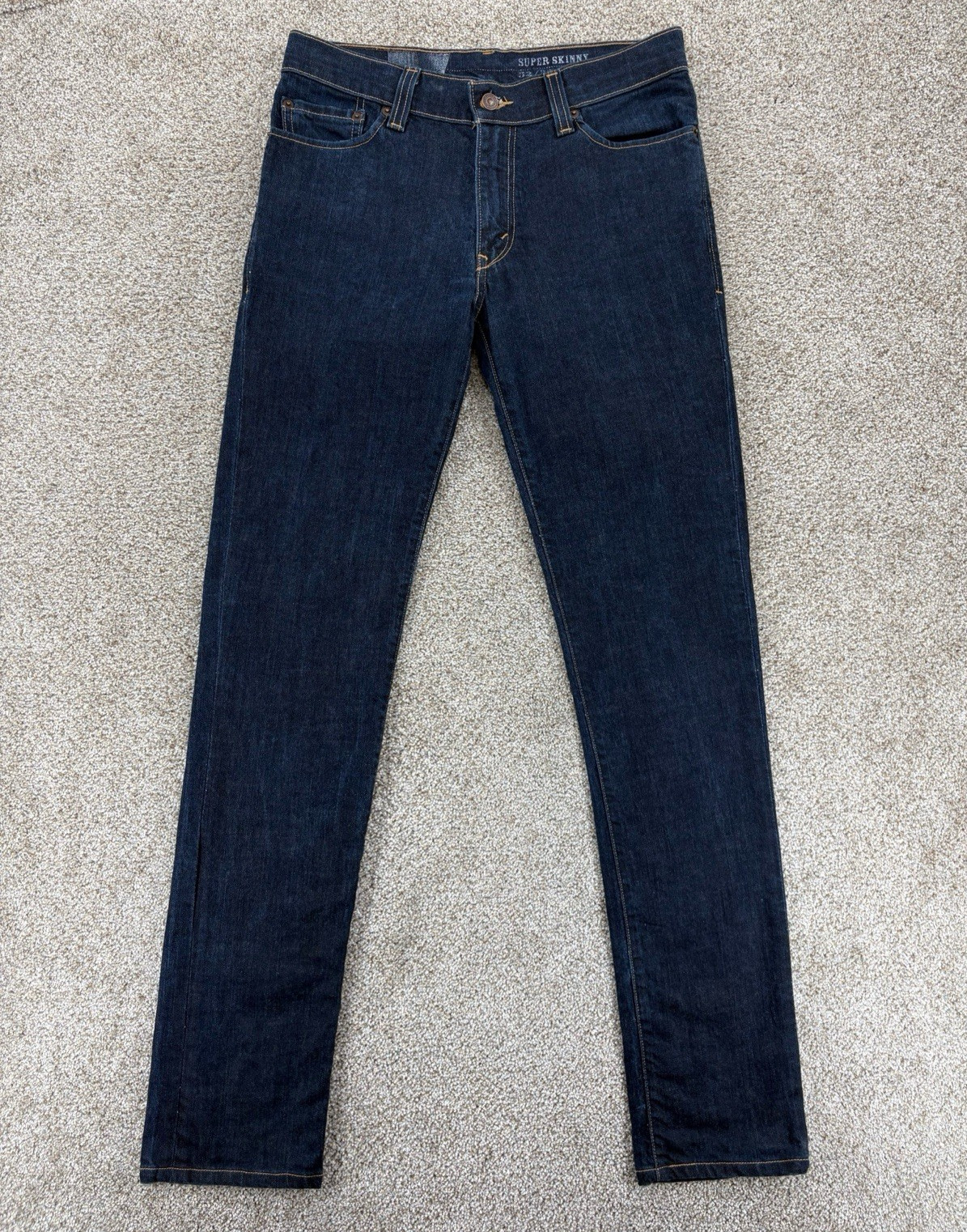 VTG Levis Super Skinny Jeans Mens 32×32 Blue Dark Wash Stretch Leather Patch Y2K