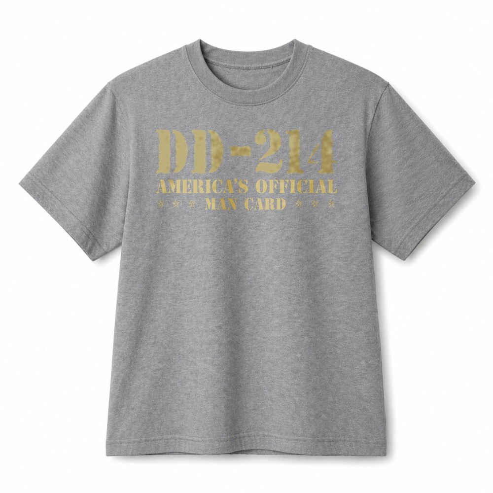 DD-214 America’s Official Man Card Veteran Patriotic Graphic Cotton T-Shirt