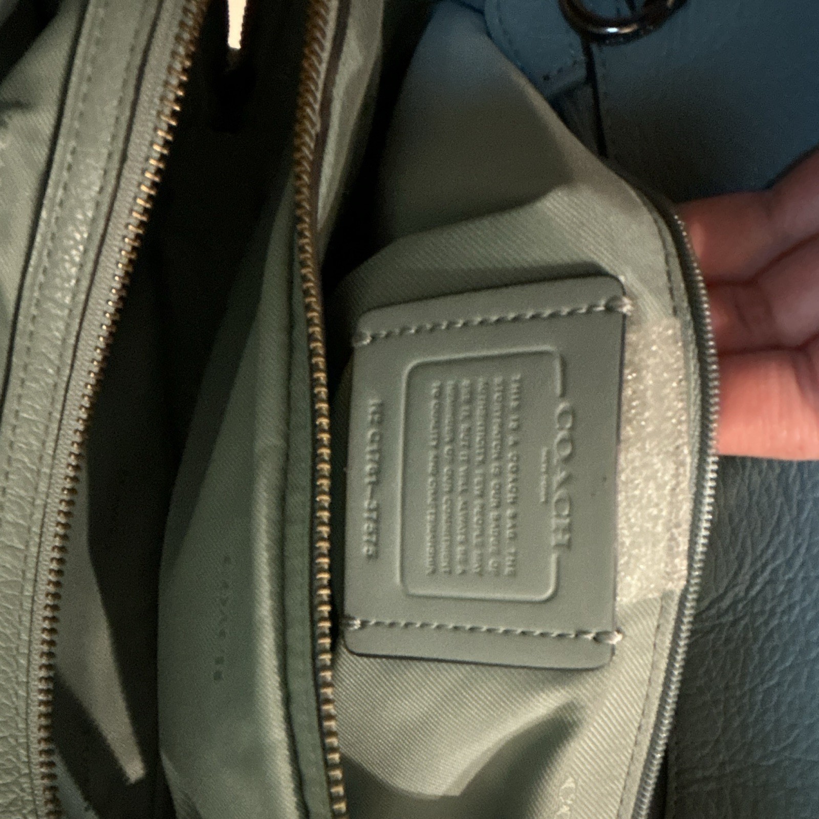 Coach Blue Pebbled Zip Satchel Top Handle Detachable Strap Hang Tag Gunmetal
