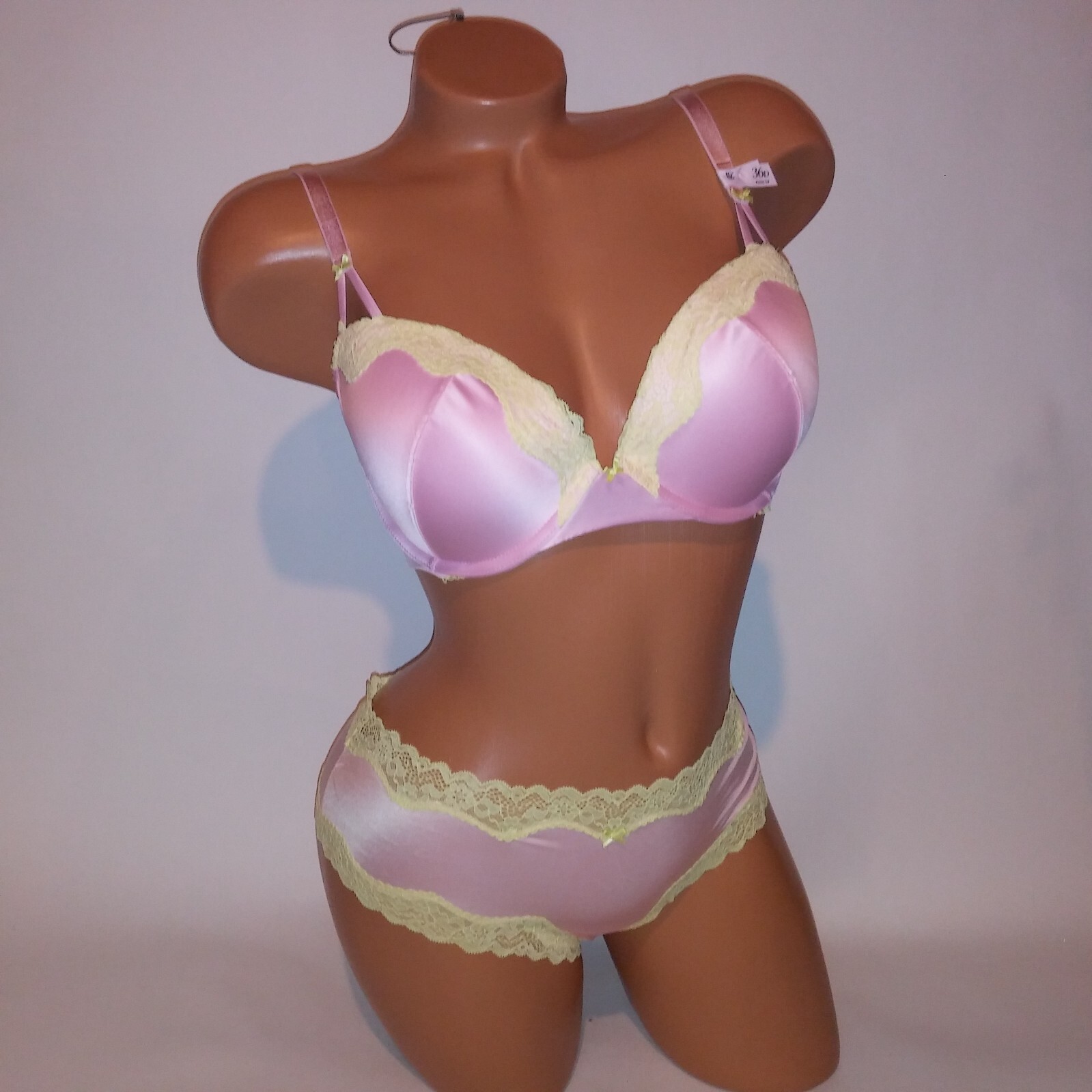 Victoria Secret Bra Set Tease Push Up Cheeky Panty Pink Yellow Lace Trim New