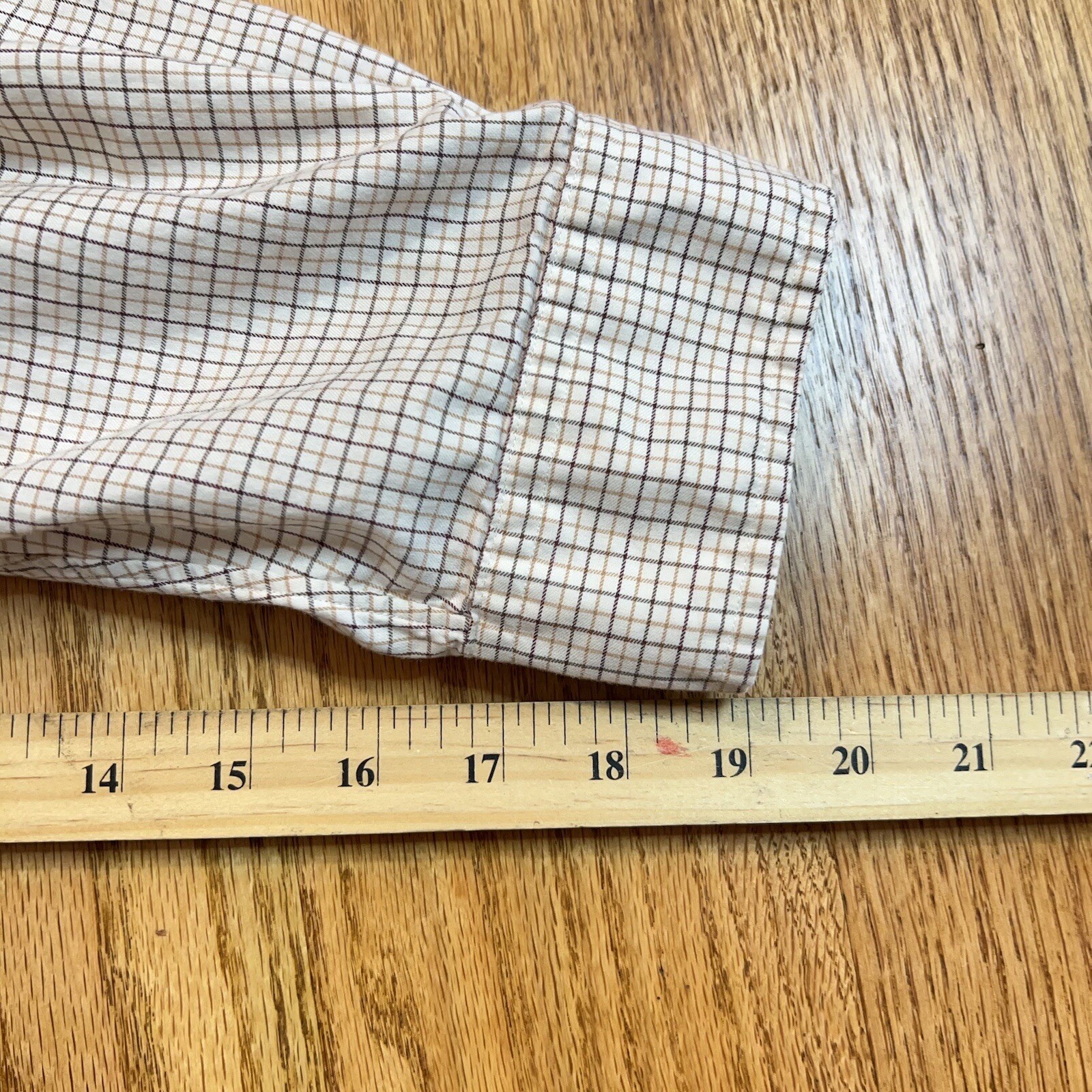Ralph Lauren Mens Button Down Shirt 18 34-35 Classic Fit Beige White Check Plaid