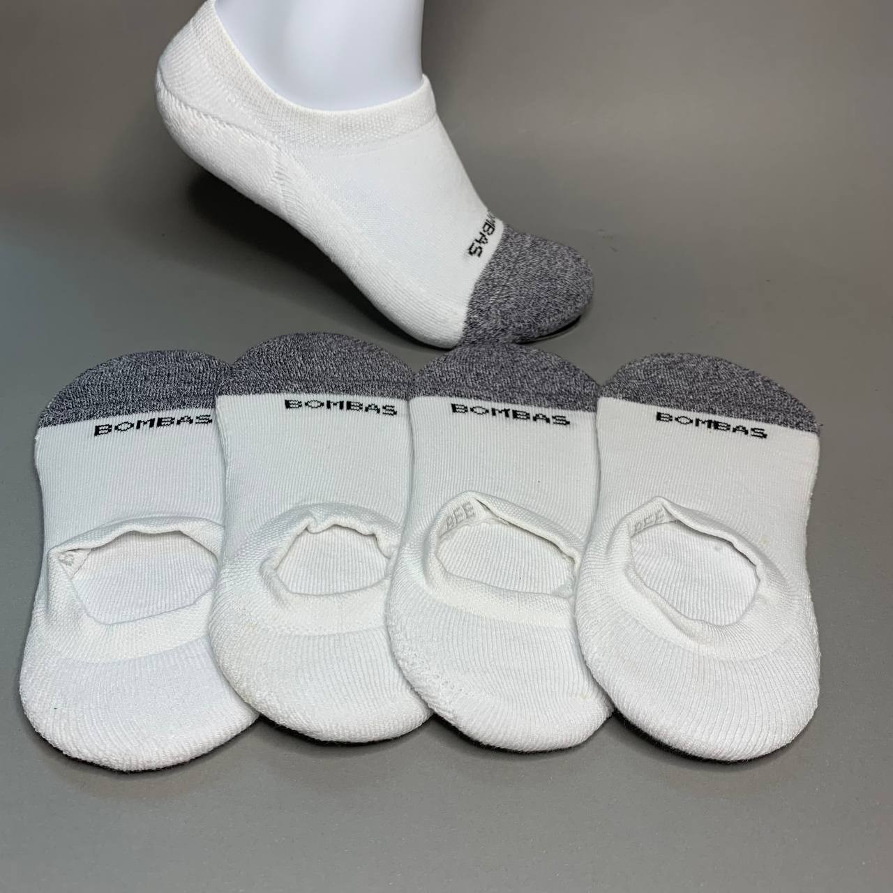 BOMBAS White No Show Socks Cushioned Everyday Unisex Size M, L 4 Pairs New