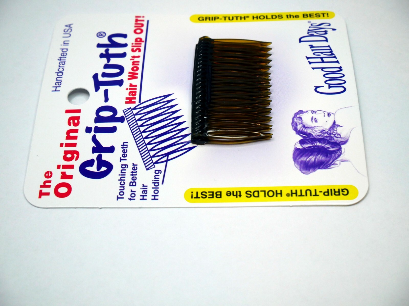 4 Combs x Good Hair Days Grip-Tuth® 1 3/4″ Brown Shorty Combs Made in USA 40163