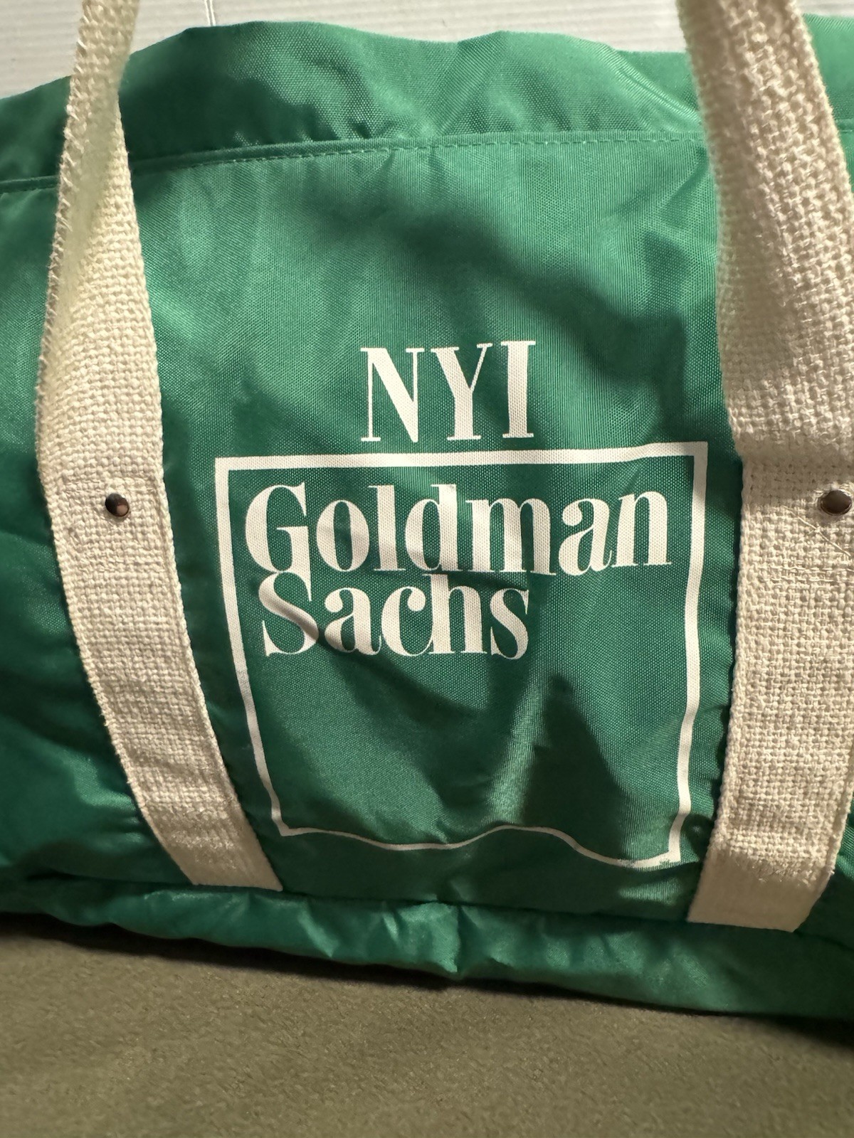 Vintage NYI Goldman Sachs Duffel Bag Green Retro Wall Street Gym Travel Rare