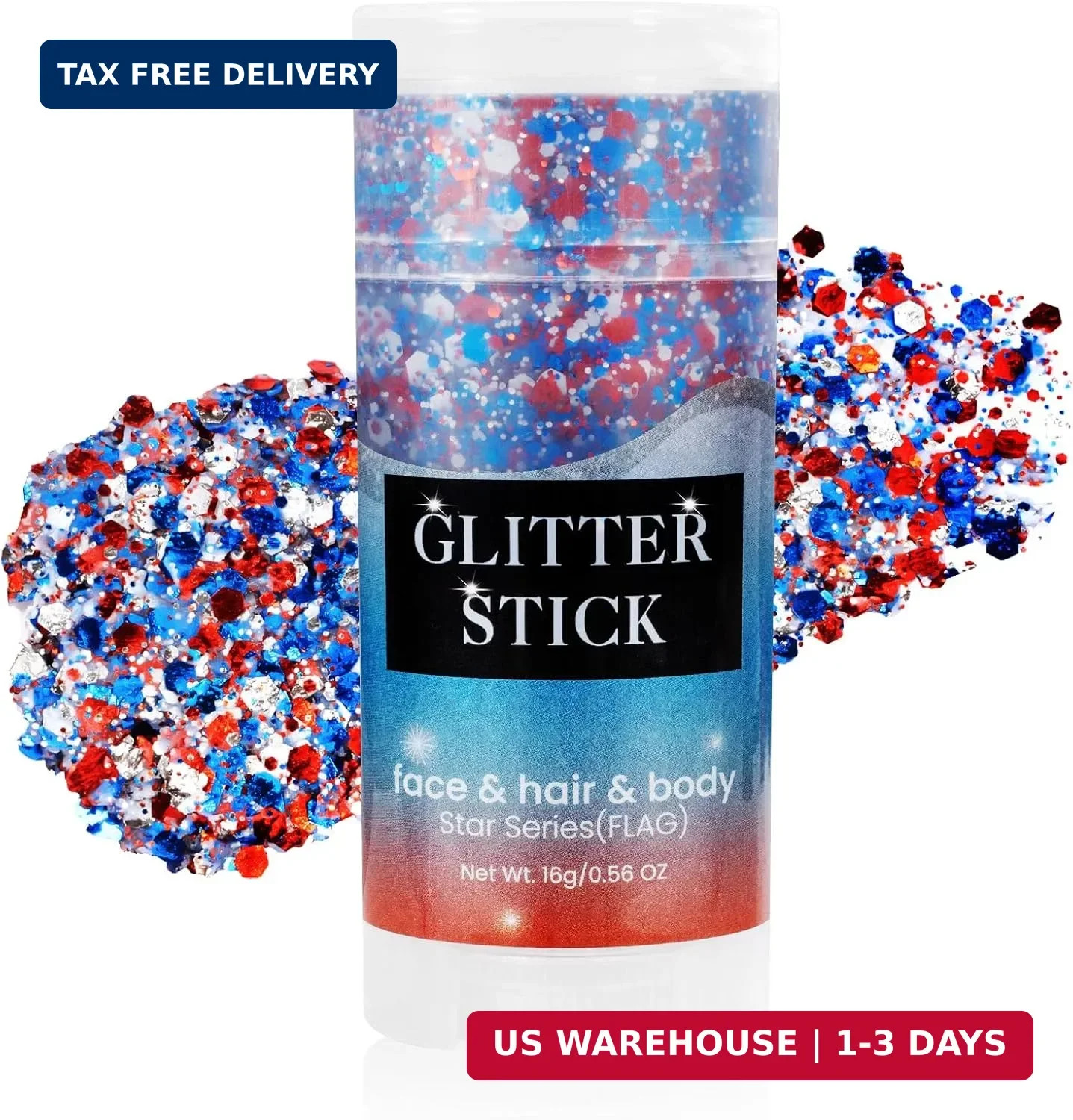 Red White and Blue Face Hair Body Glitter Stick,4th of July Outfits and Accessor