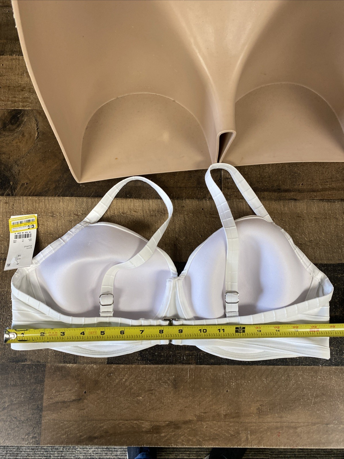 Lands End White Ribbed Retro Underwire Bikini Top Swimwear Size 14 New