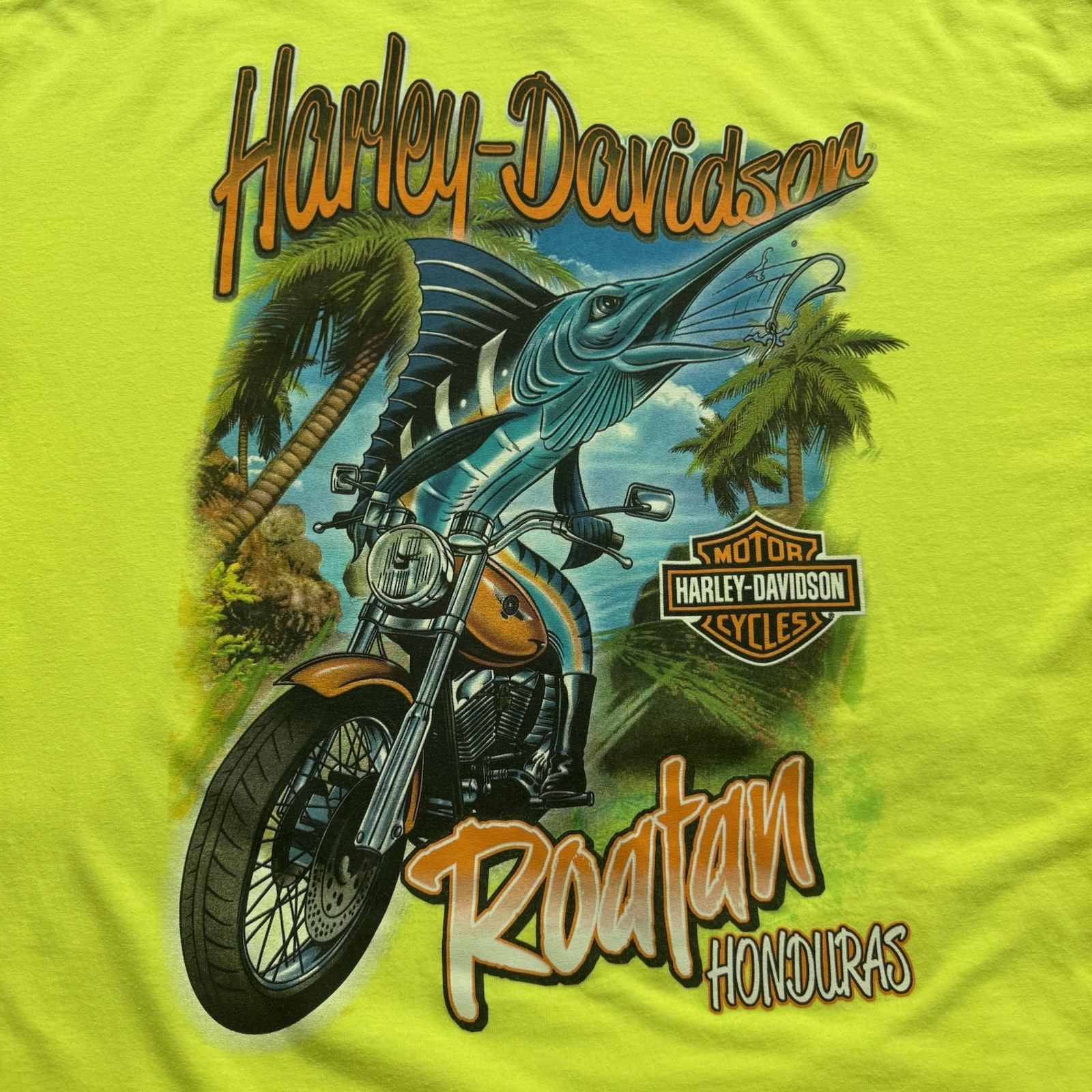 Harley Davidson T-Shirt Men’s XXL Roatan Honduras Neon Yellow