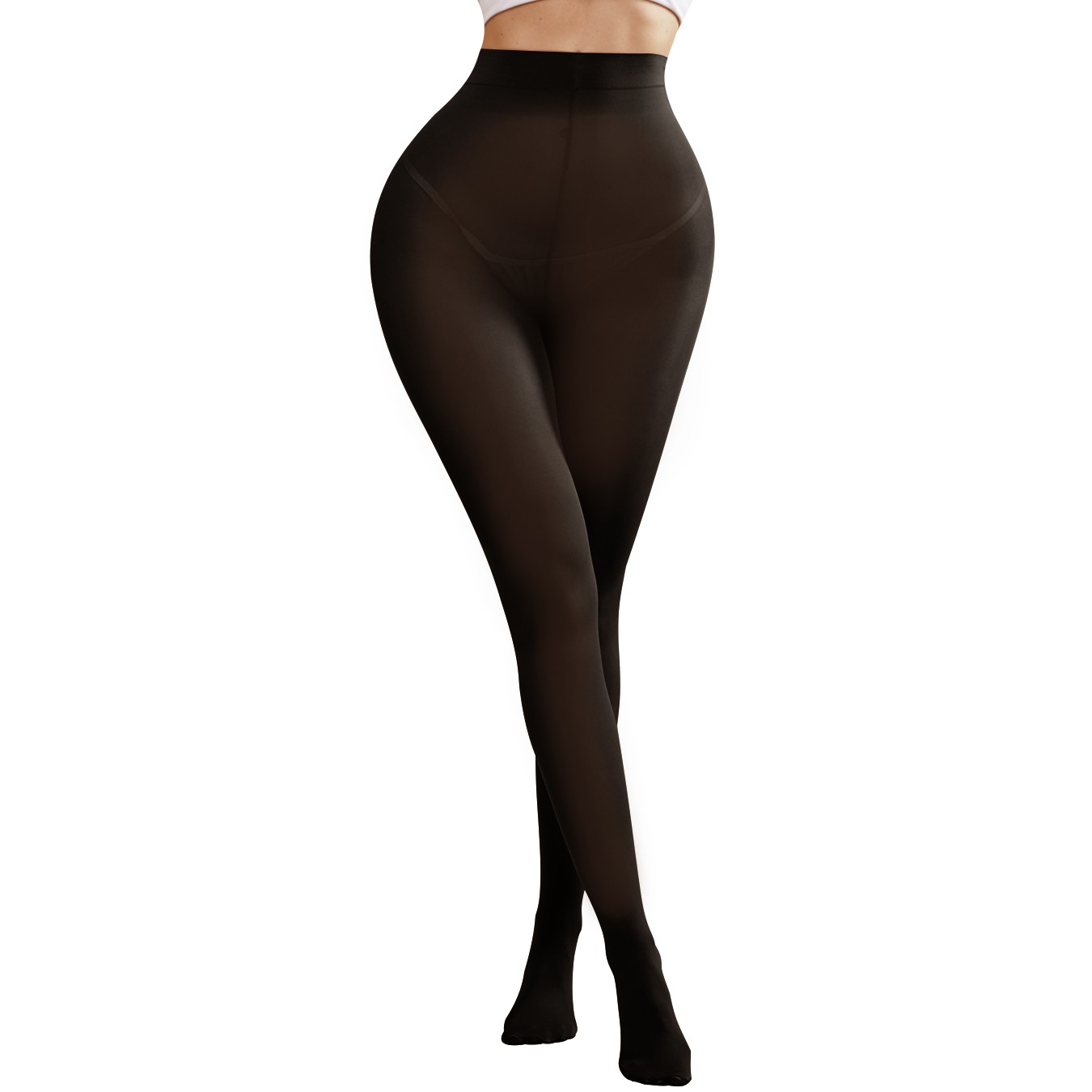 Semi Sheer Control Top Pantyhose for Women High Waist High Stretch Tights Black