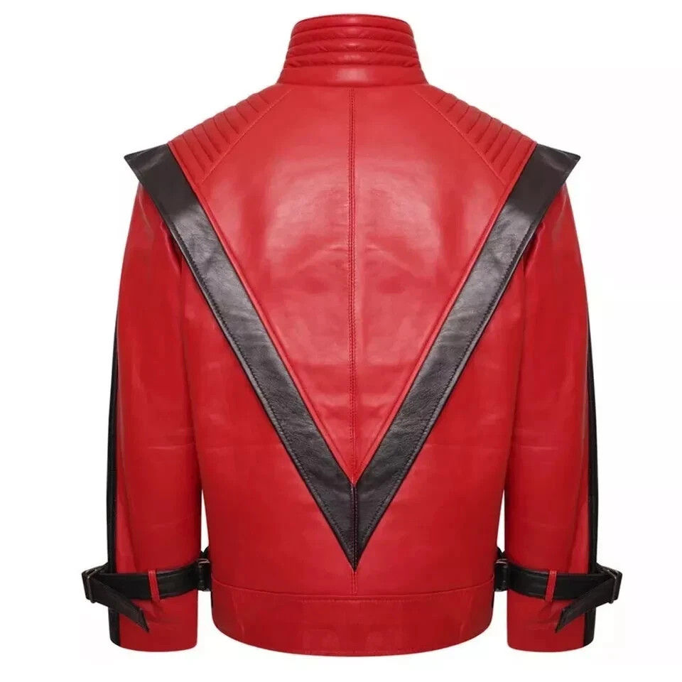 Michael Jackson Thriller Mens Real Red Leather Jacket